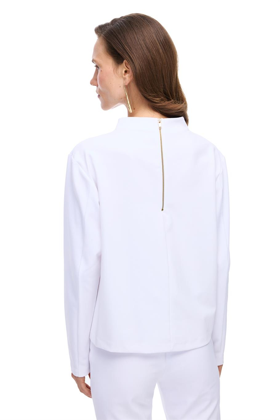 Beyaz Yarım Tik Yaka Slim Fit Bluz