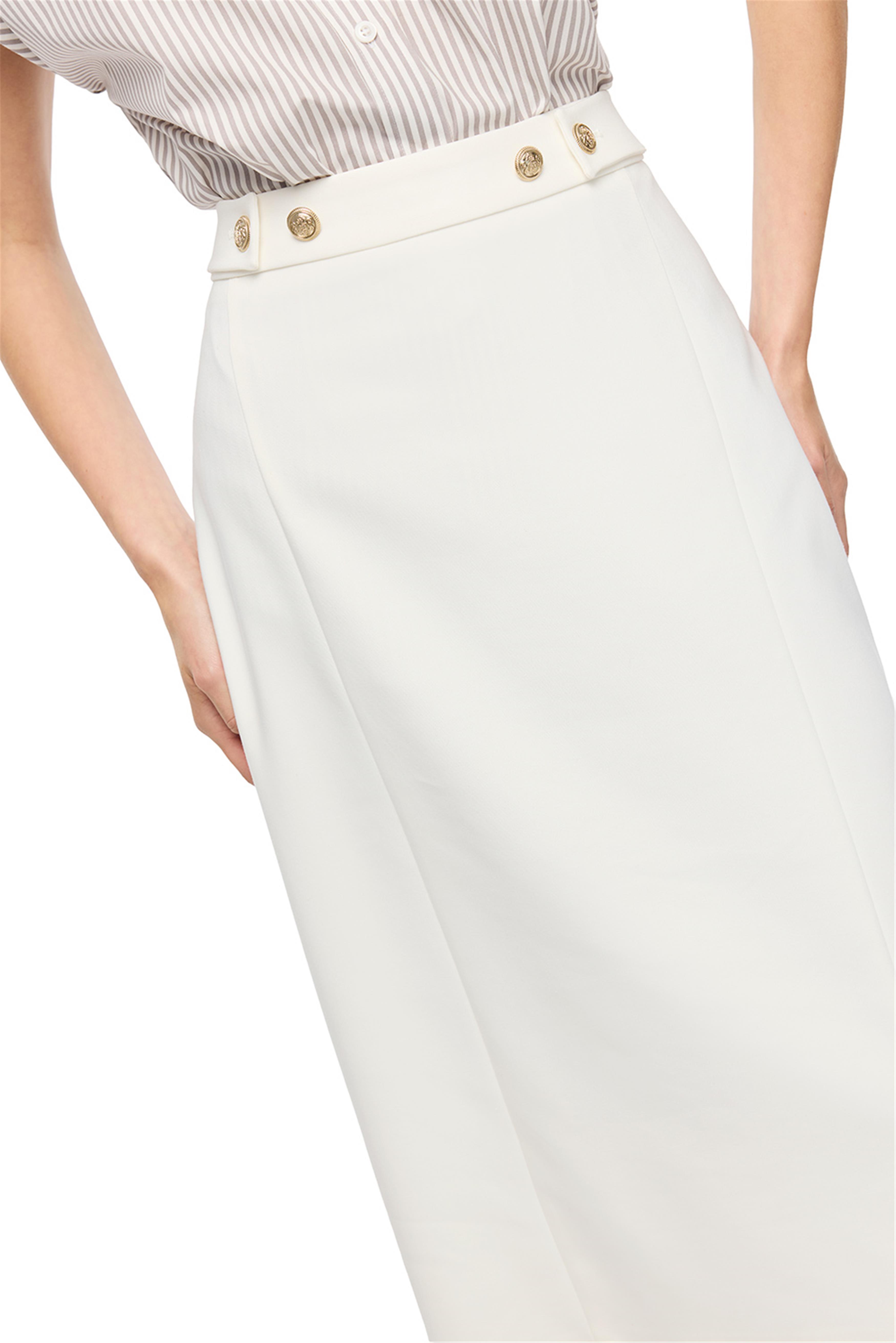 Beyaz Yüksek Bel Kalem Etek