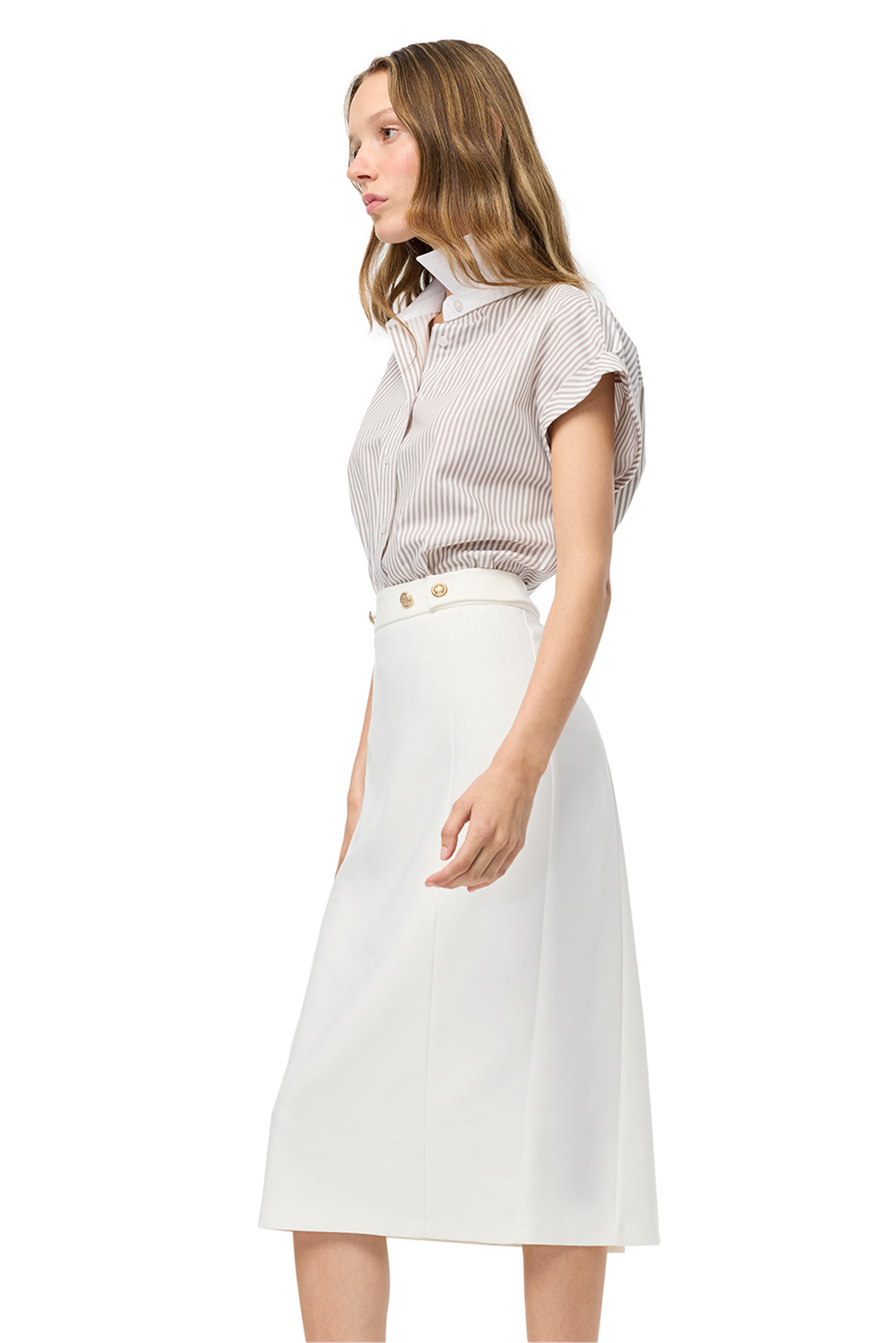 Beyaz Yüksek Bel Kalem Etek