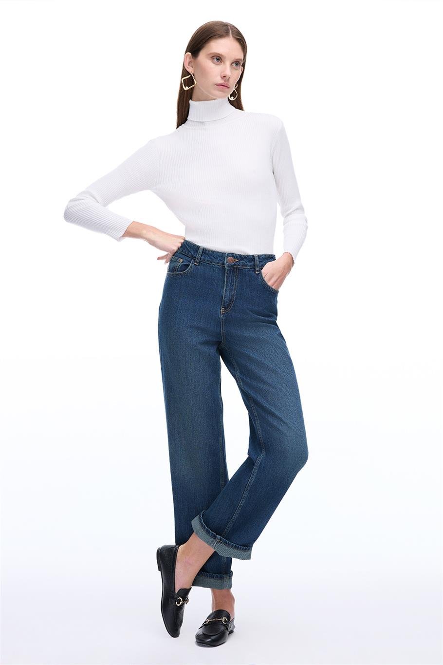 Blendas Bele Oturan Uzun Boy Mavi Pantolon