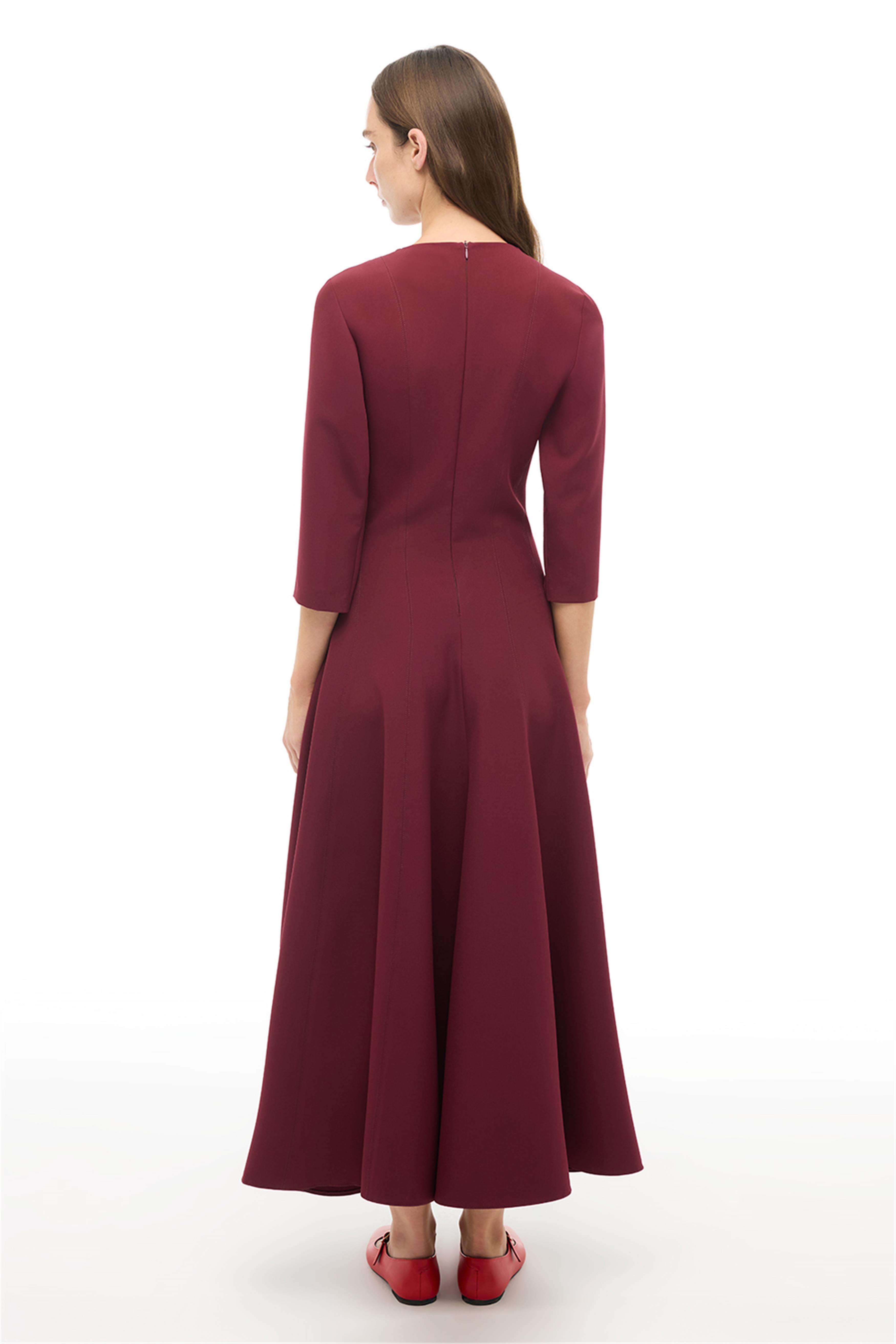 Bordo Bisiklet Yaka Bilekte Elbise