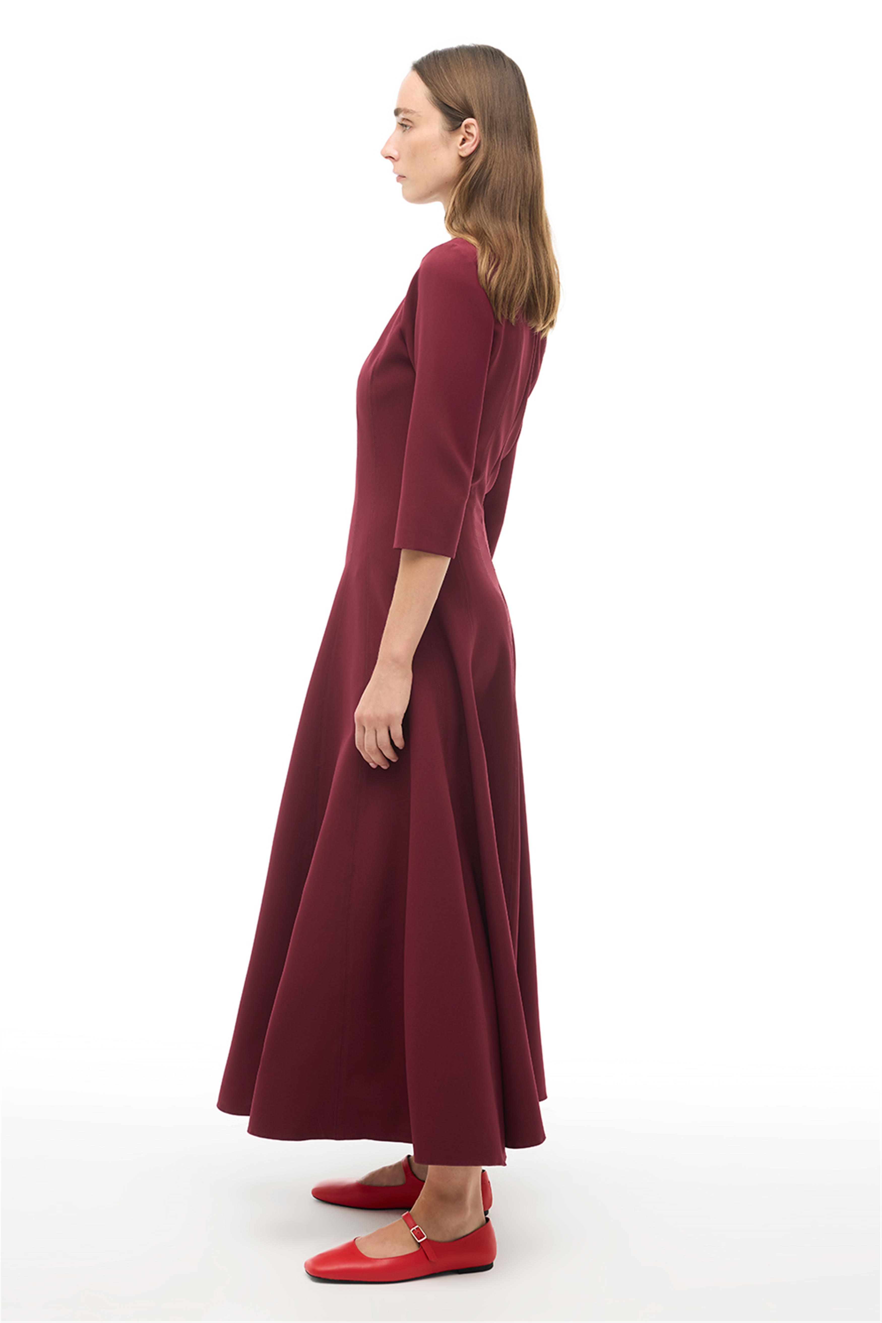 Bordo Bisiklet Yaka Bilekte Elbise