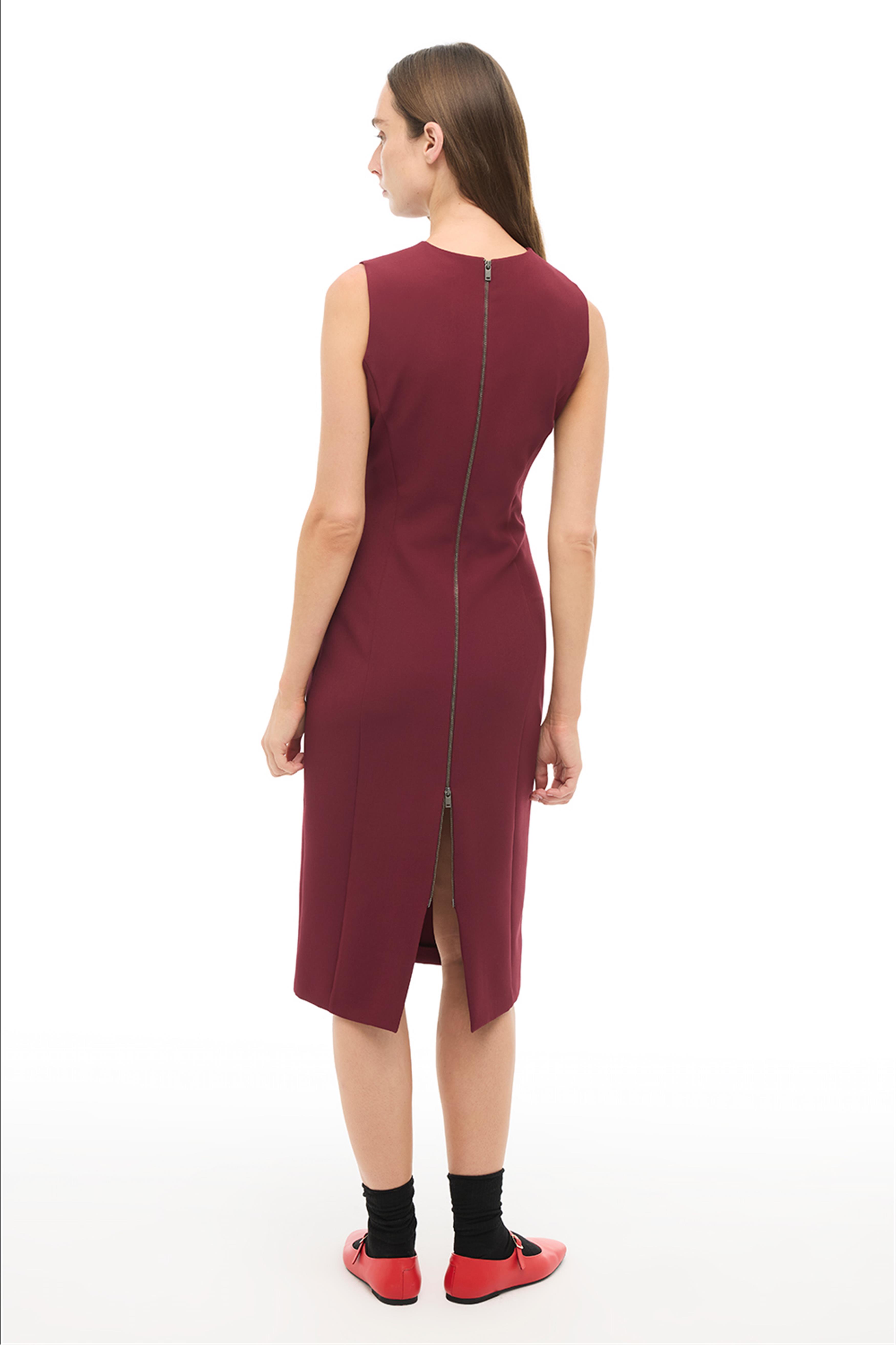 Bordo Bisiklet Yaka Diz Altı Elbise