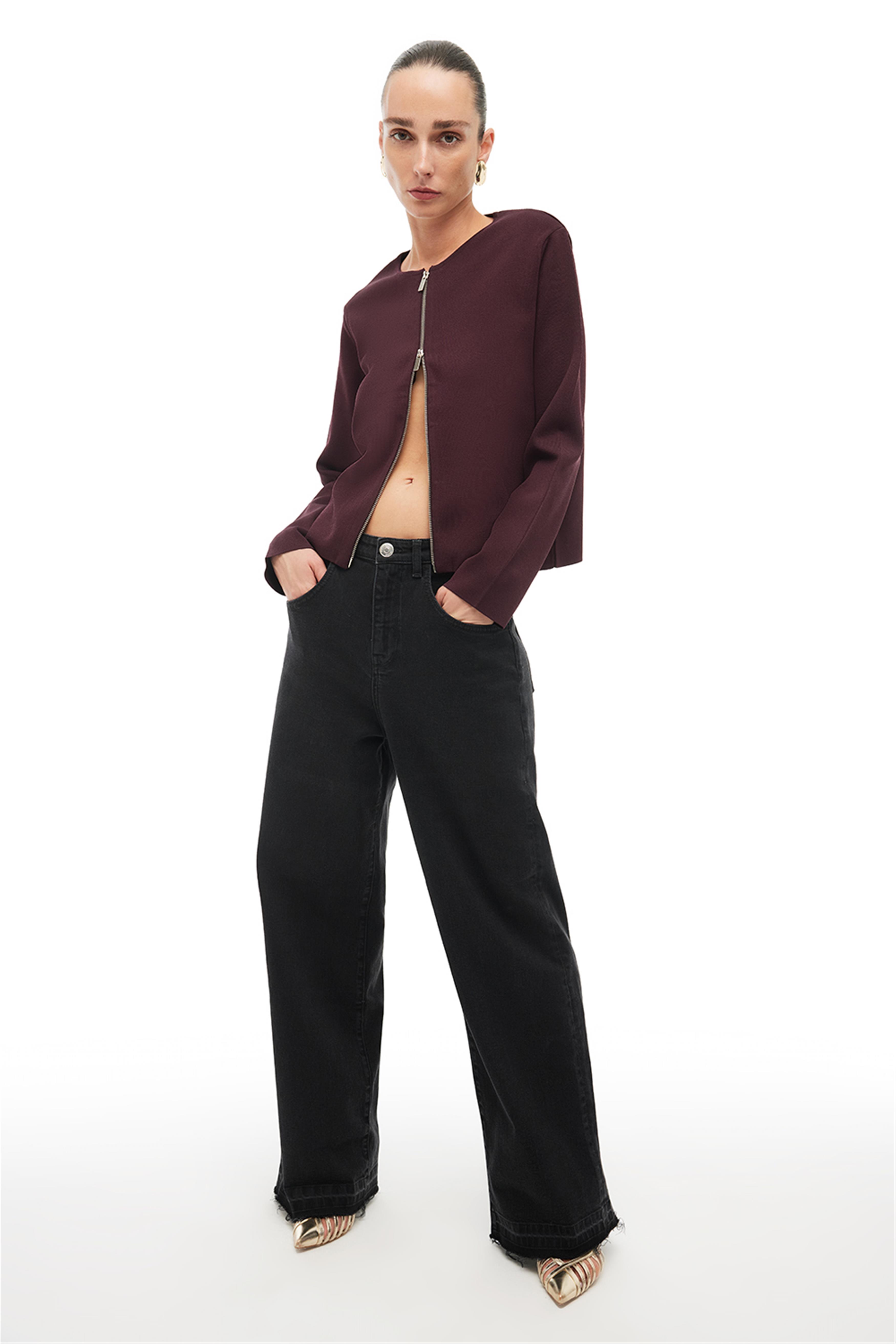 Bordo Bisiklet Yaka Triko Ceket