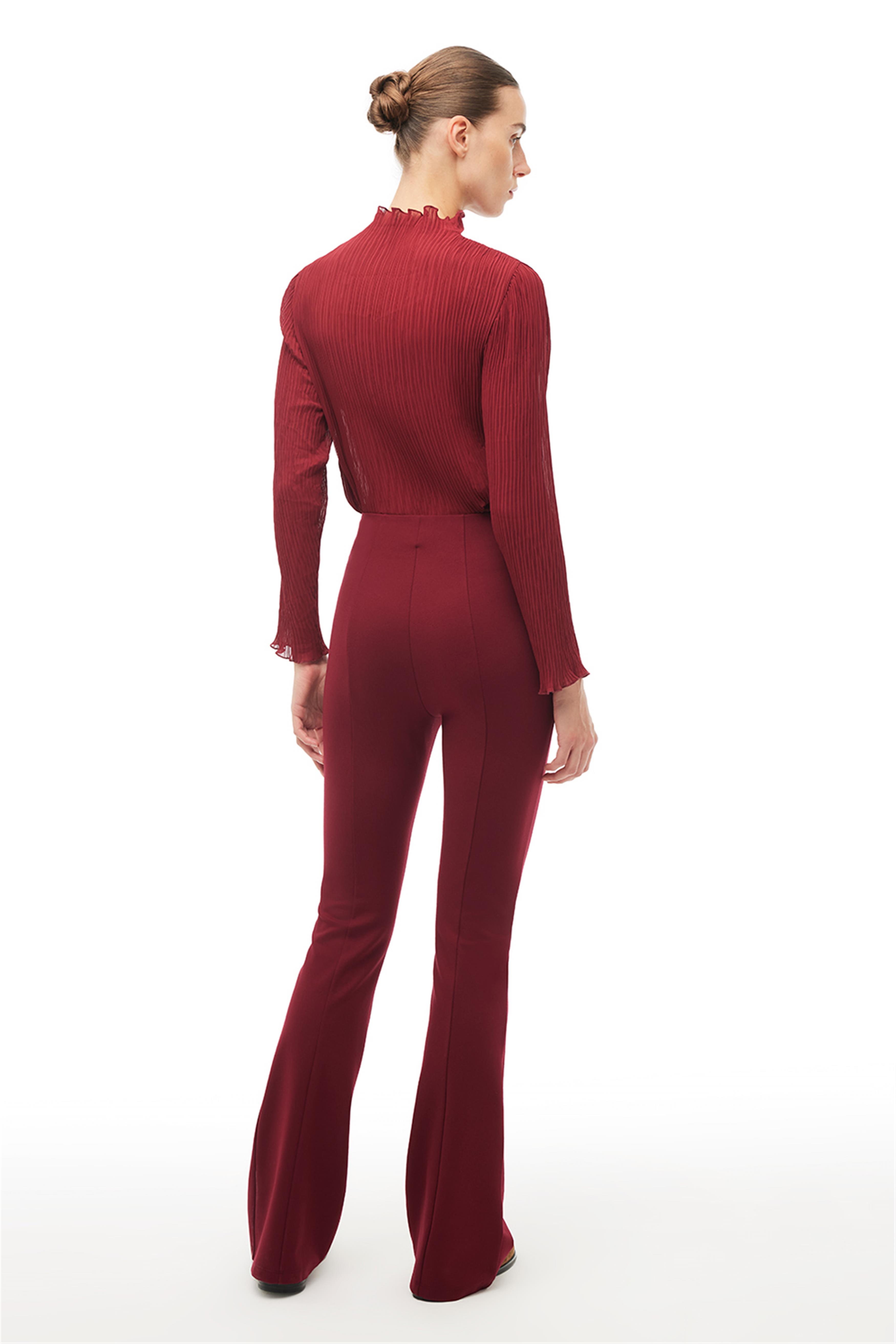 Bordo Yüksek Bel Slim Fit Geniş Paça Pantolon