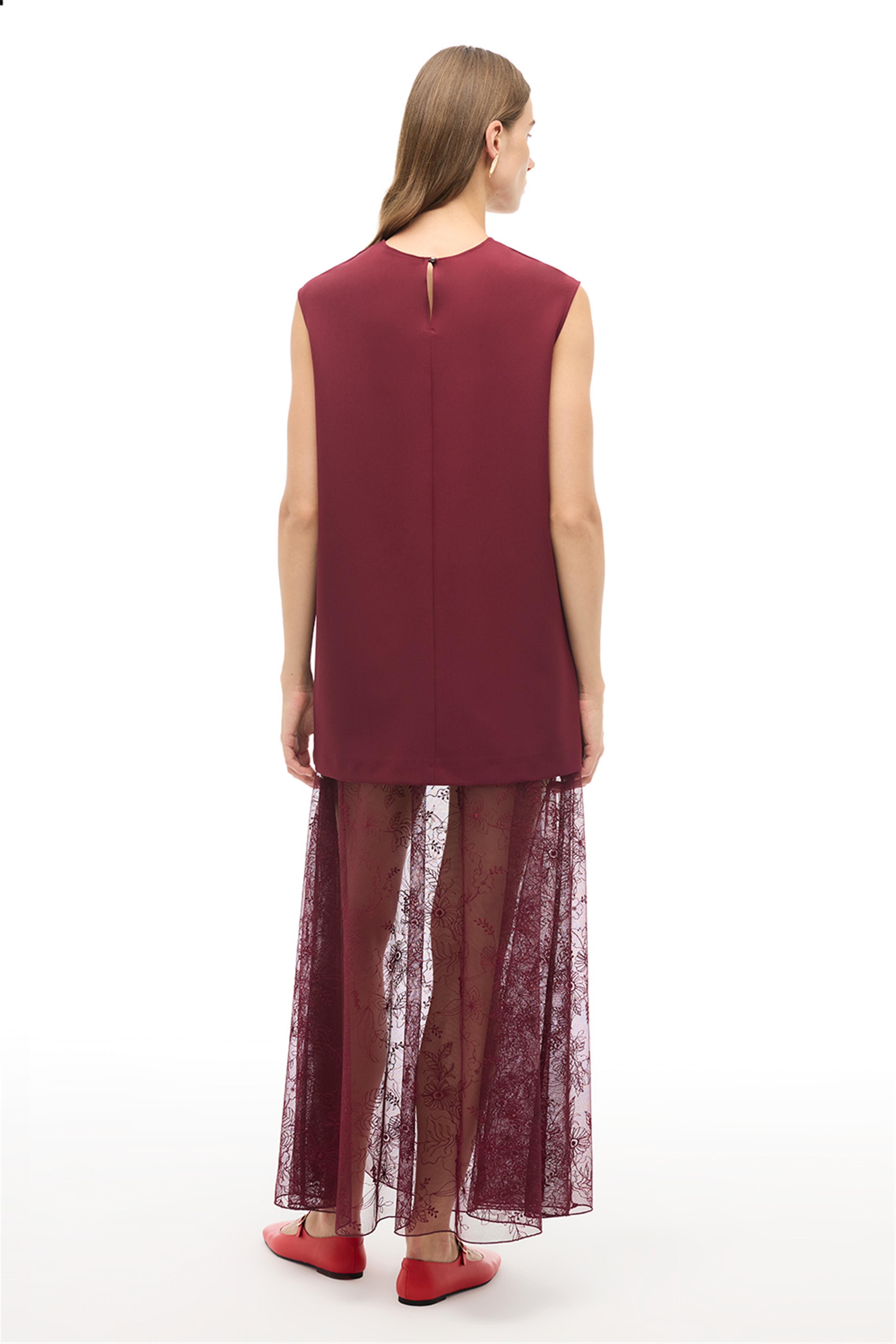 Bordo Yuvarlak Yaka Uzun Elbise