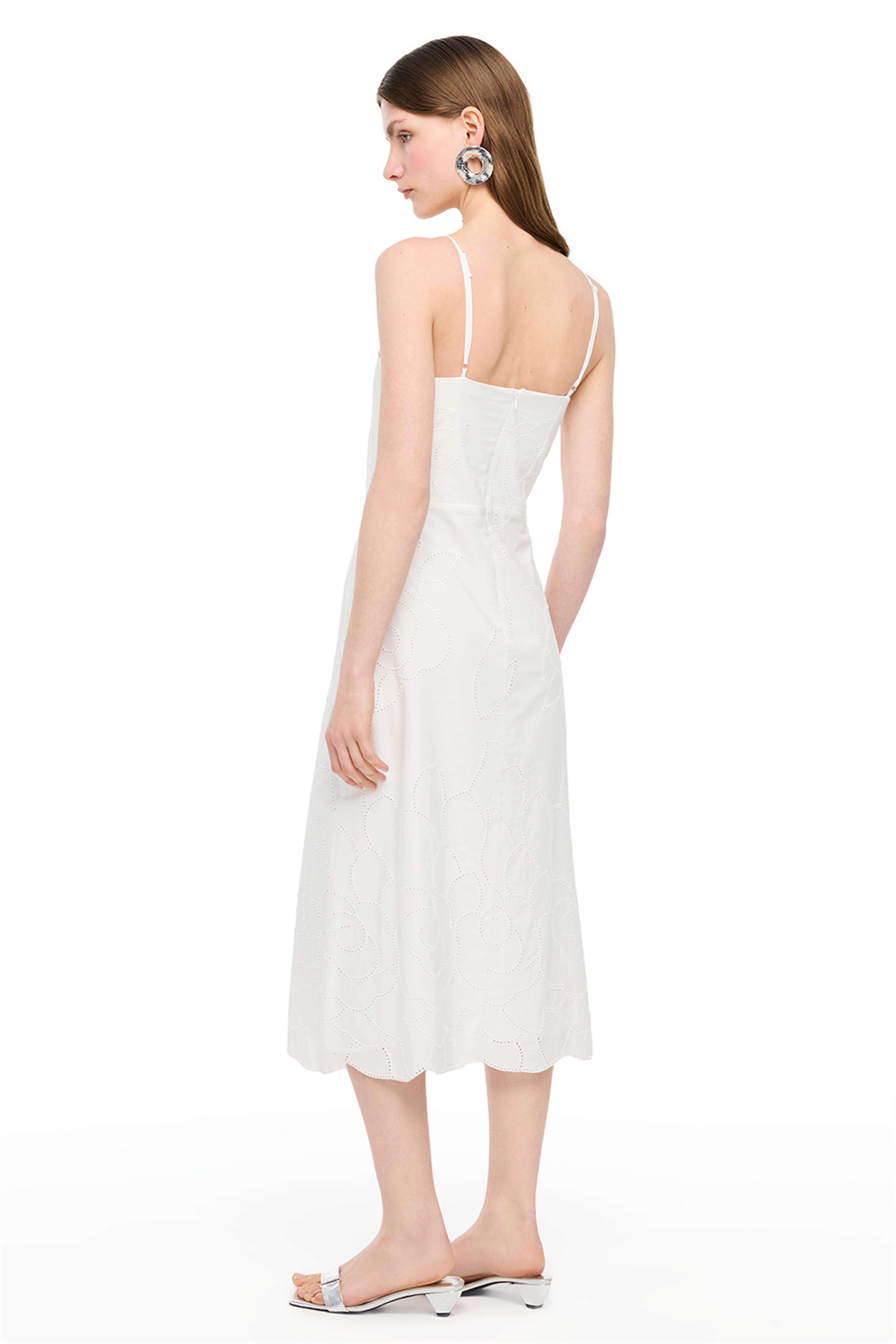 Branny Regular Fit Midi Boy Askılı Kare Yaka Ekru Renk Elbise