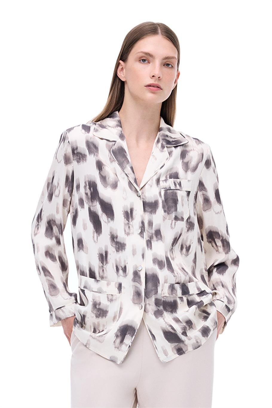 Breeze Rahat Kalıp Standart Boy Düşük Kollu Ceket Yaka Bej Gömlek