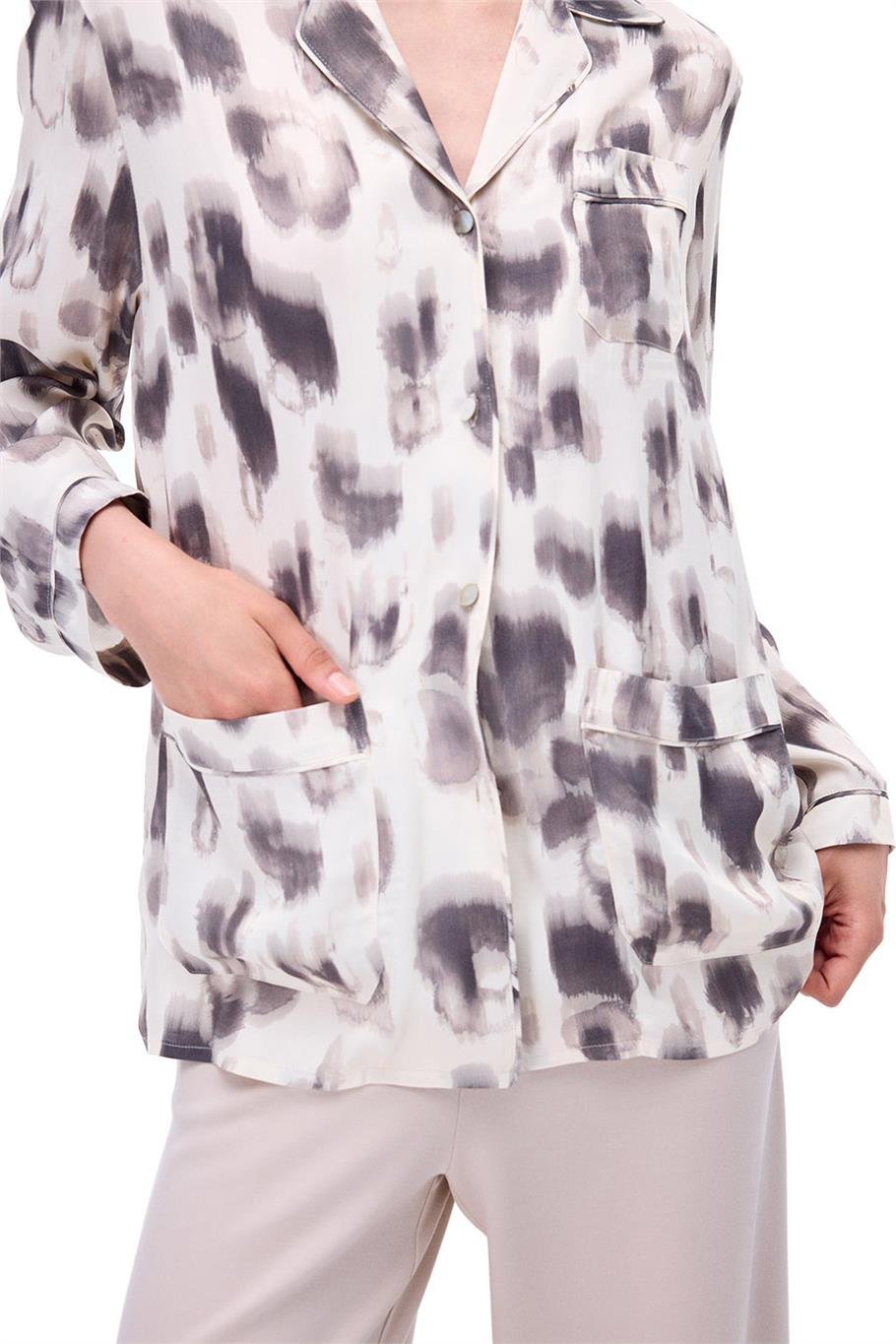 Breeze Rahat Kalıp Standart Boy Düşük Kollu Ceket Yaka Bej Gömlek