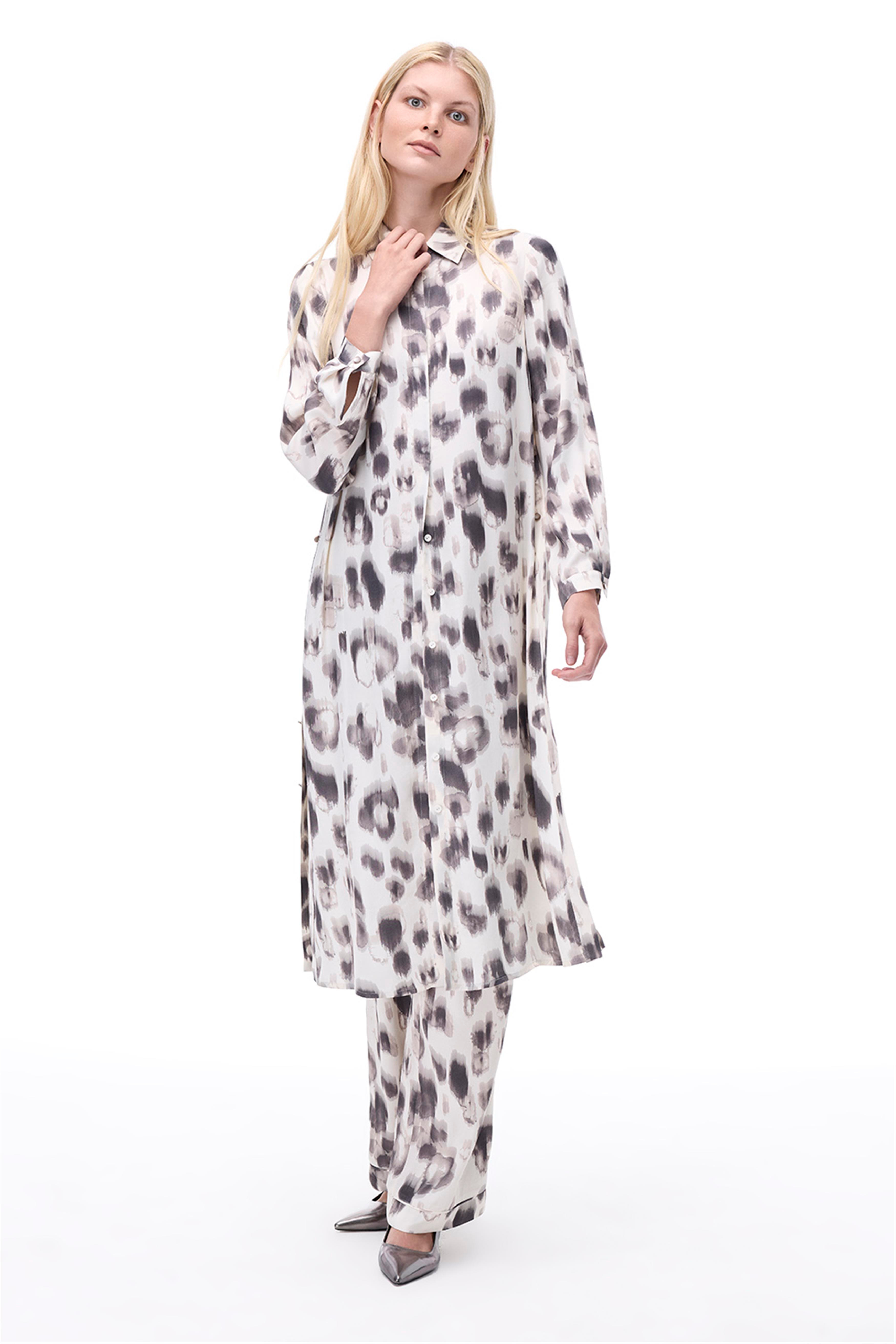 Breeze Regular Fit Maxi Boy Takma Kol Gömlek Yaka Bej Elbise