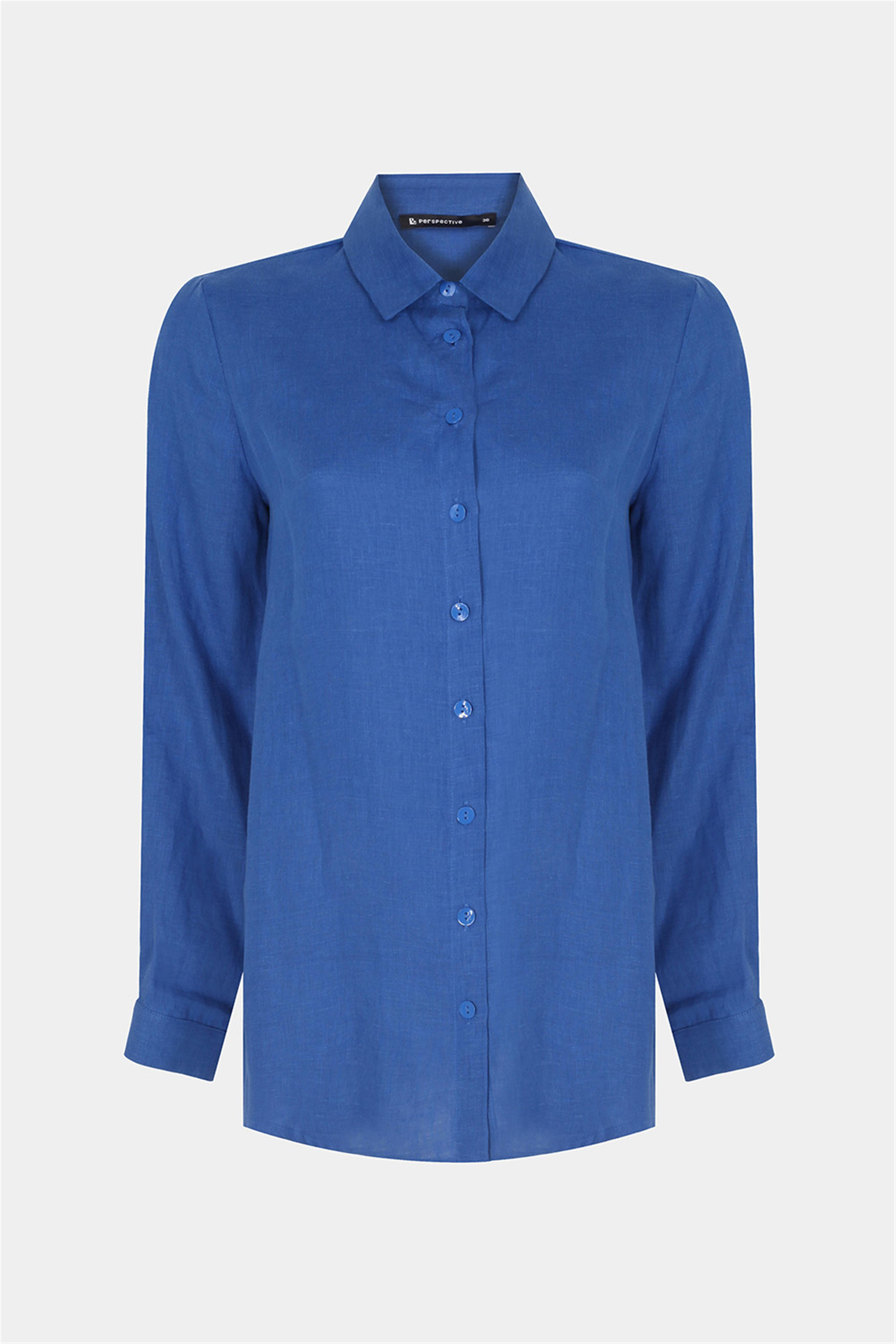 Celans Regular Fit Standart Boy Takma Kol Gömlek Yaka Saks Renk Kadın Gömlek