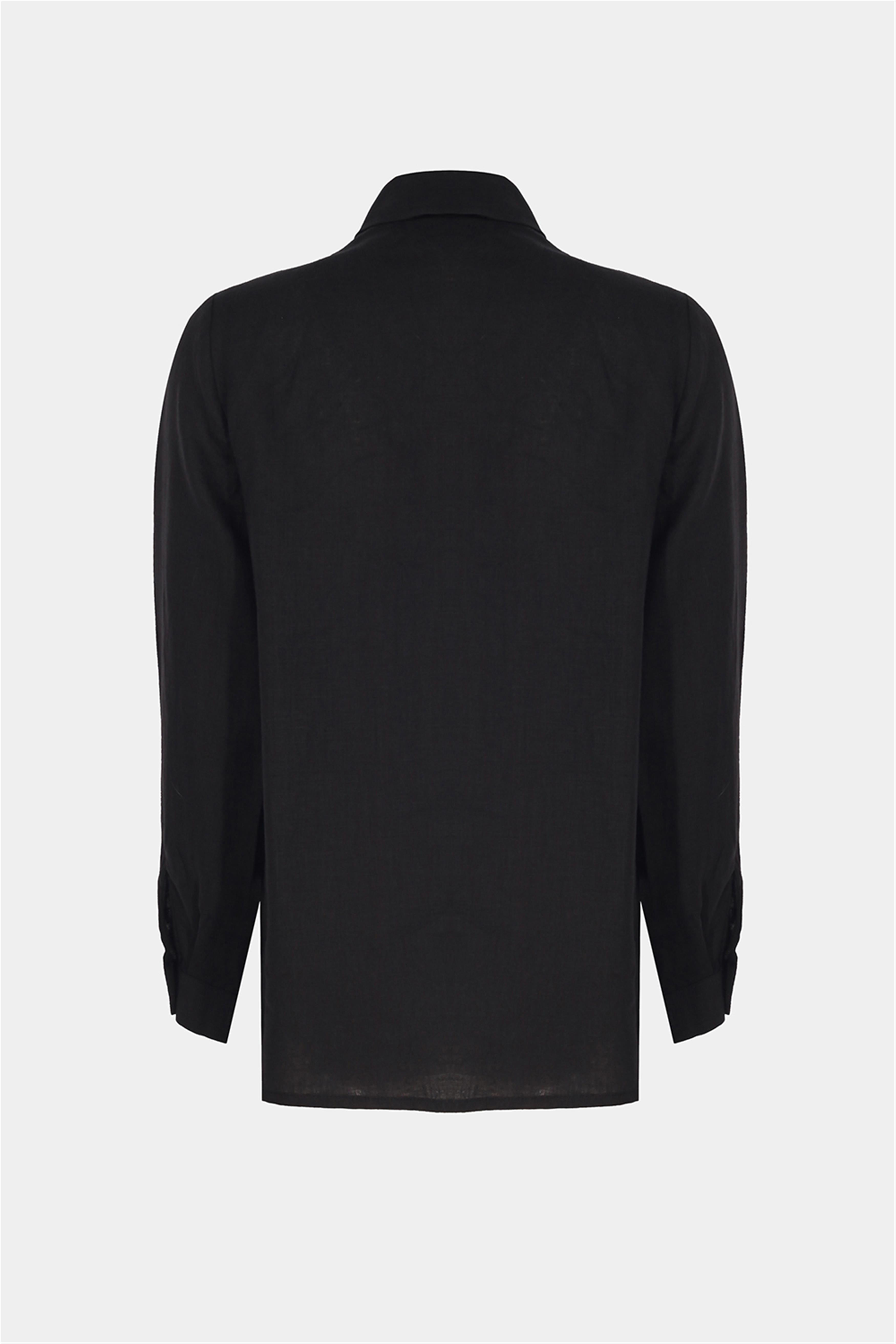 Celans Regular Fit Standart Boy Takma Kol Gömlek Yaka Siyah Renk Kadın Gömlek