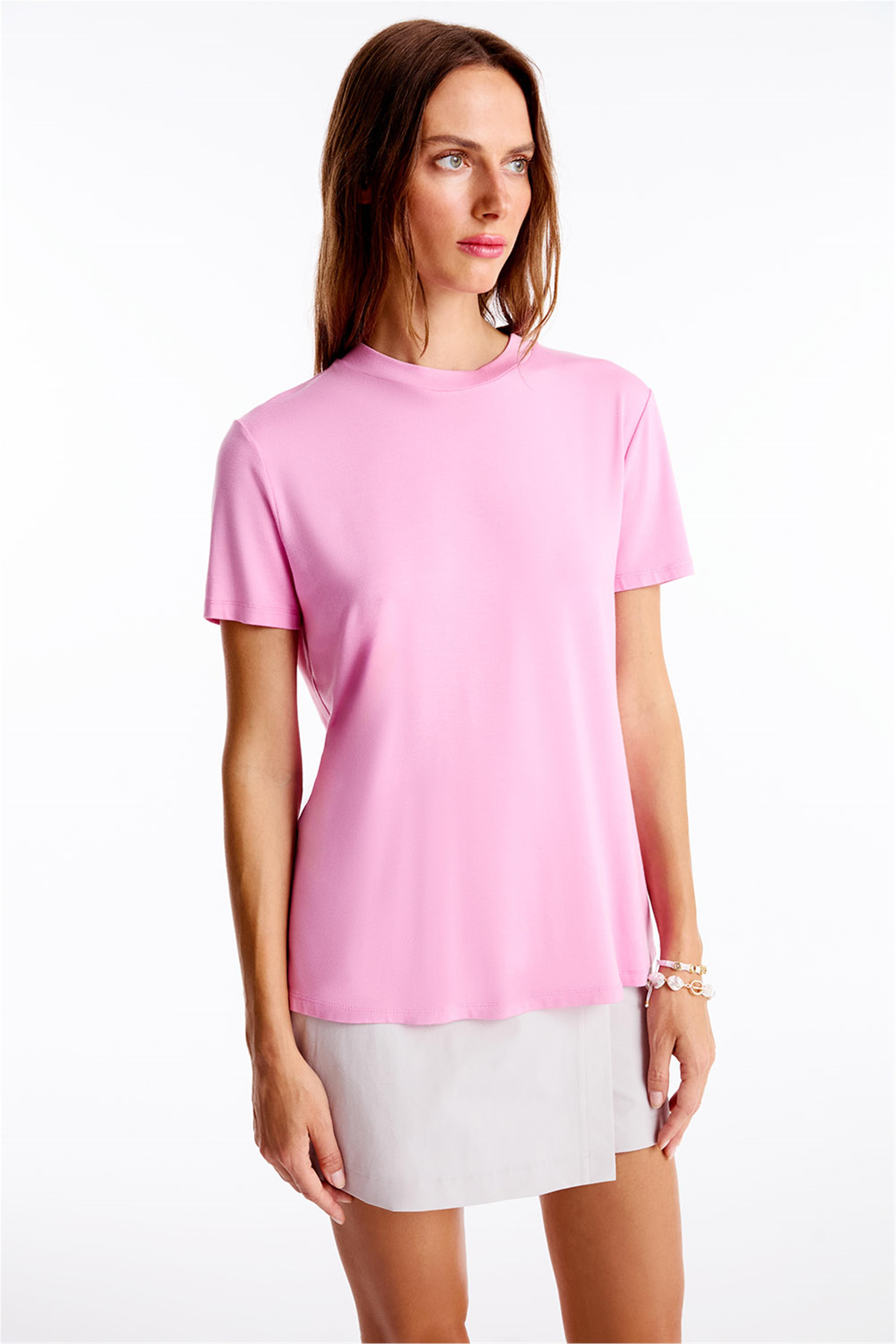 Chuns Pembe Renk Regular Fit Bisiklet Yaka Takma Kol Tişört