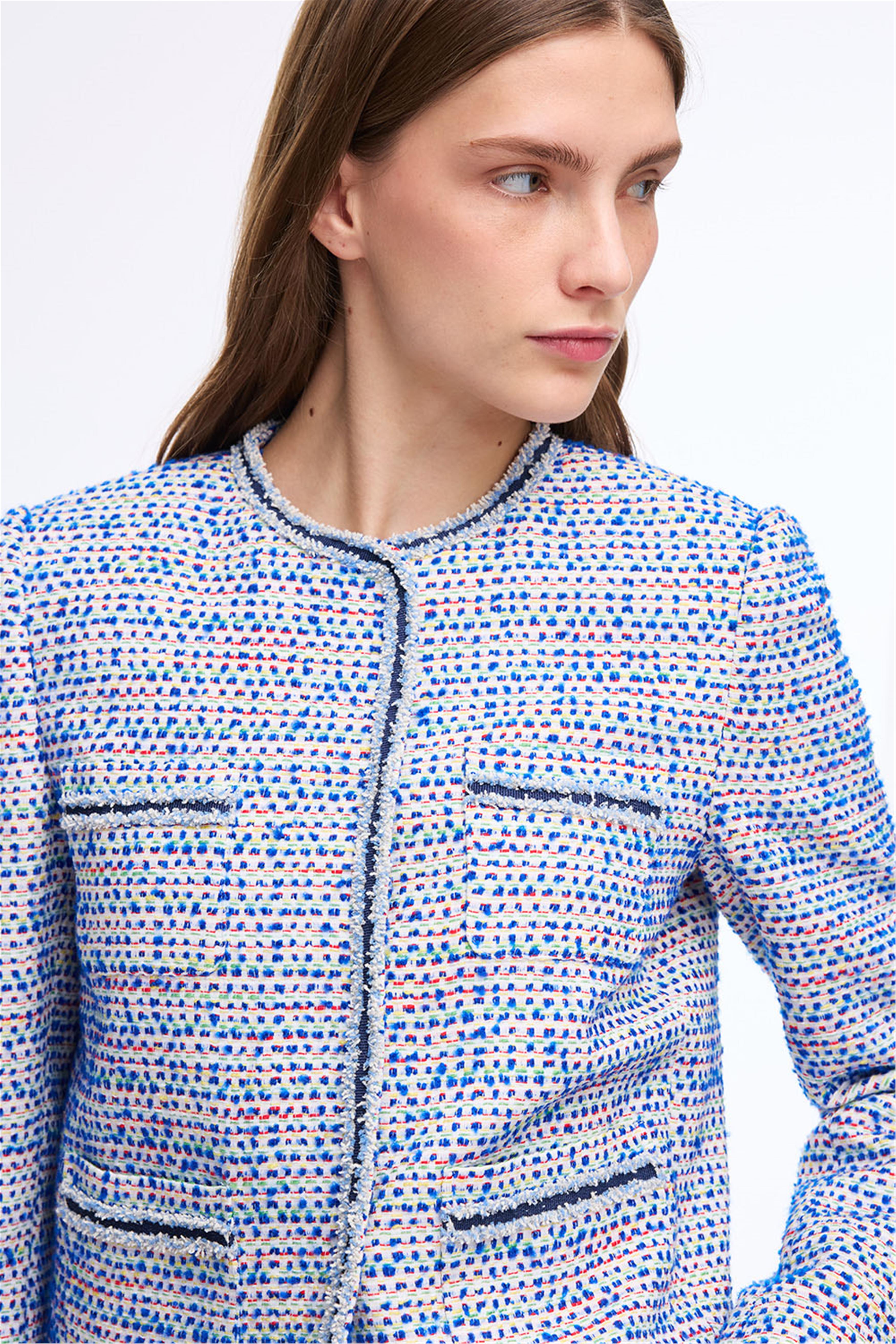 Çok Renkli Bisiklet Yaka Düğmeli Ceket