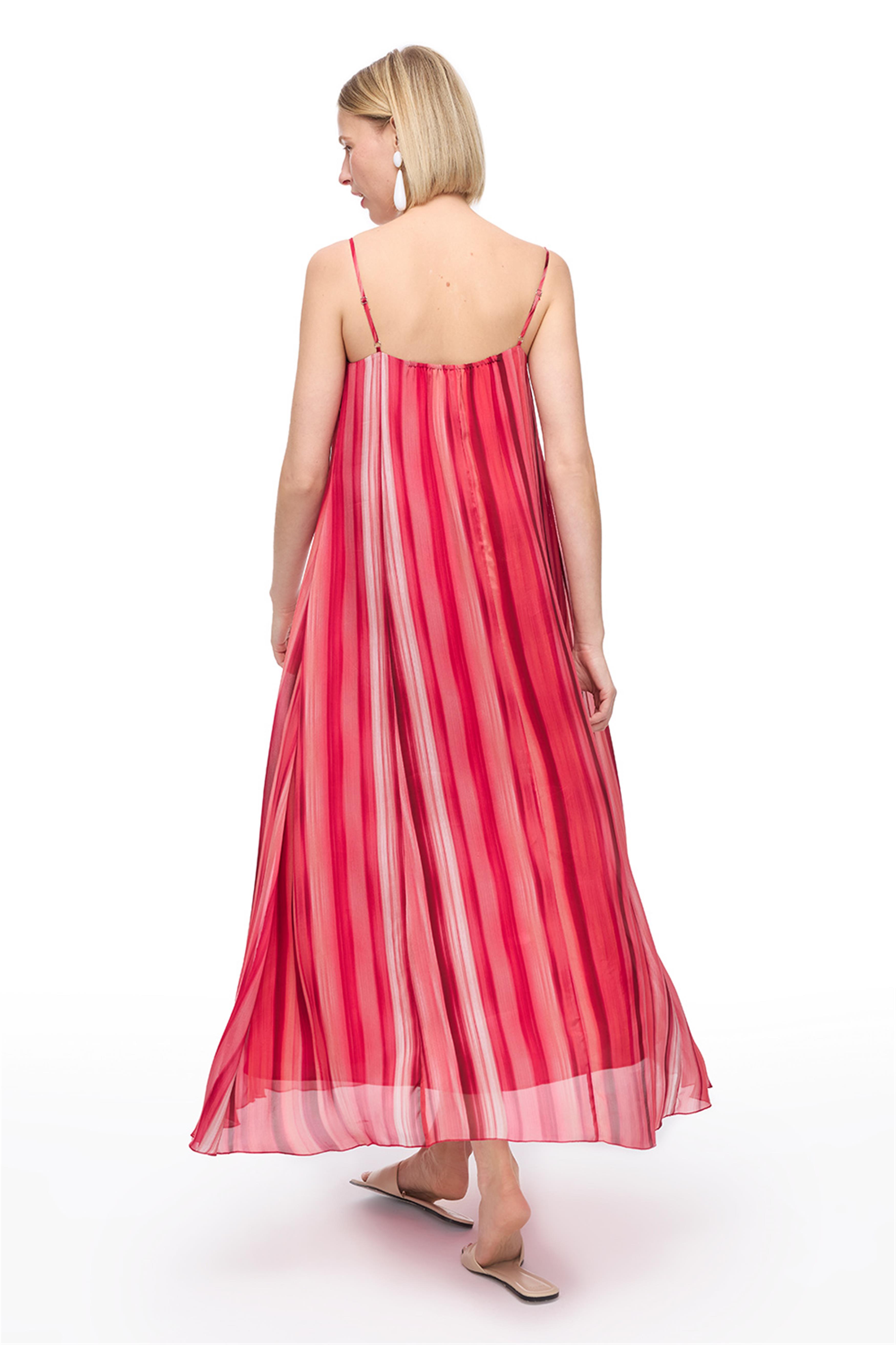 Çok Renkli Degrade Askılı Uzun Elbise