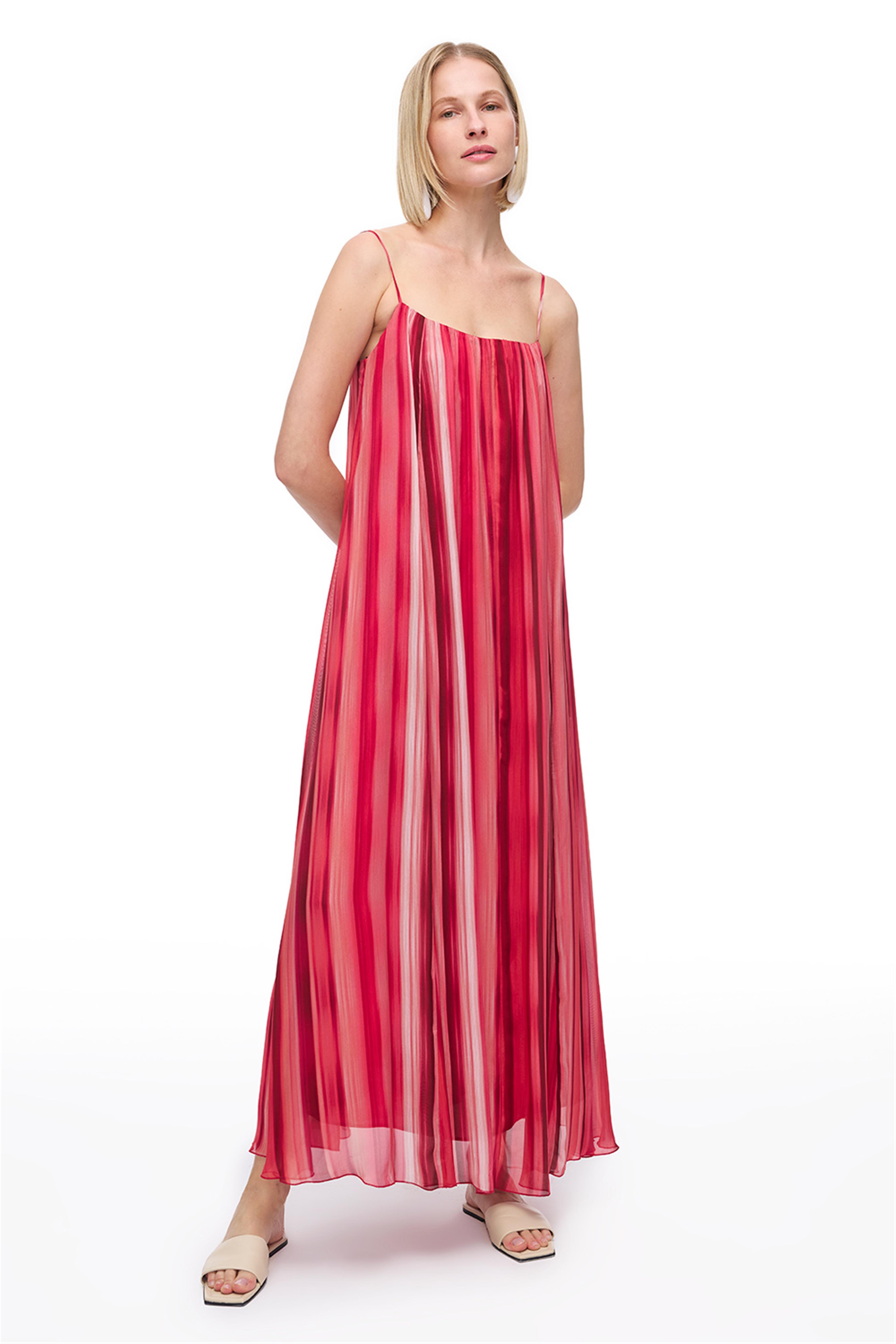 Çok Renkli Degrade Askılı Uzun Elbise