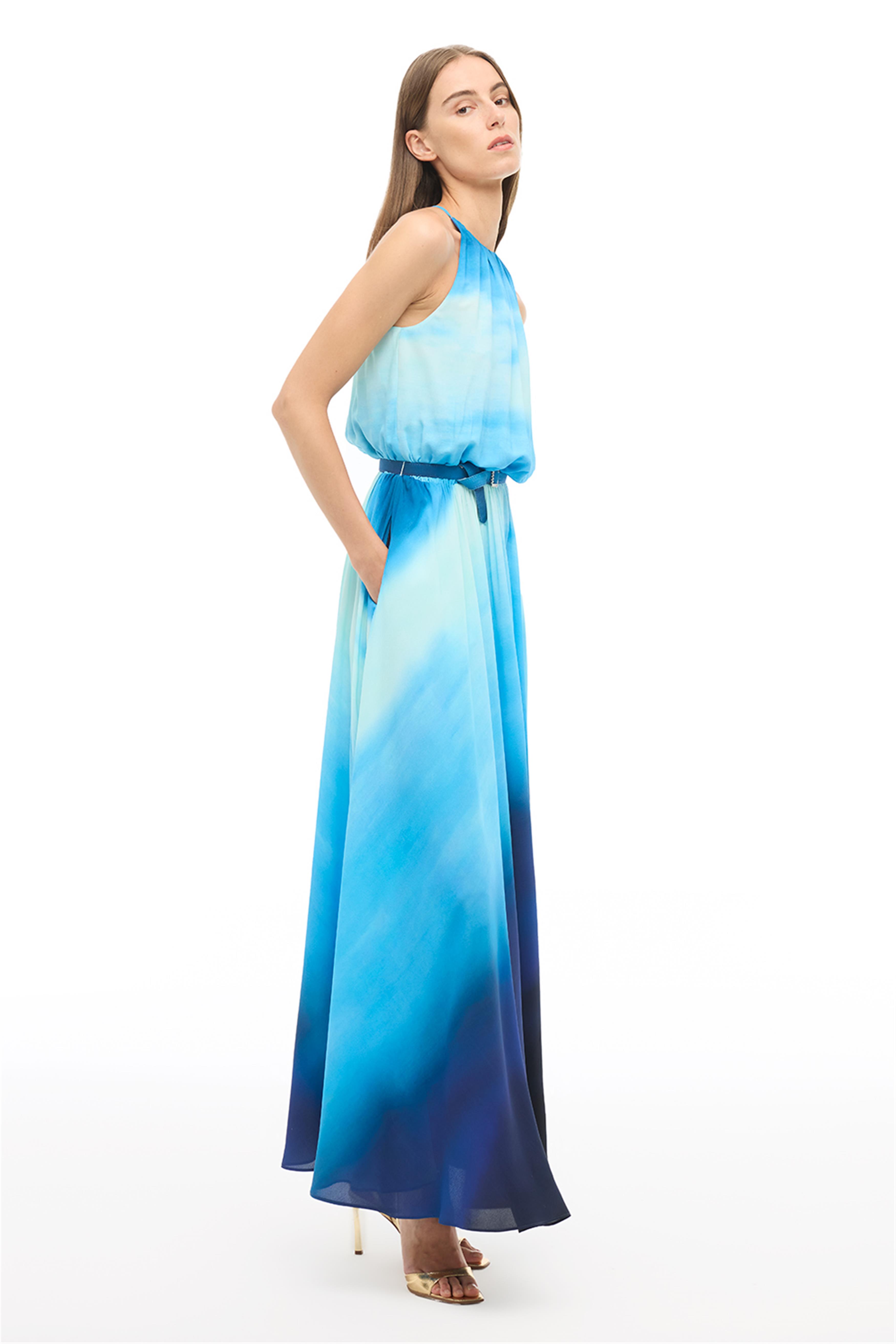 Çok Renkli Ekoseli Uzun Elbise