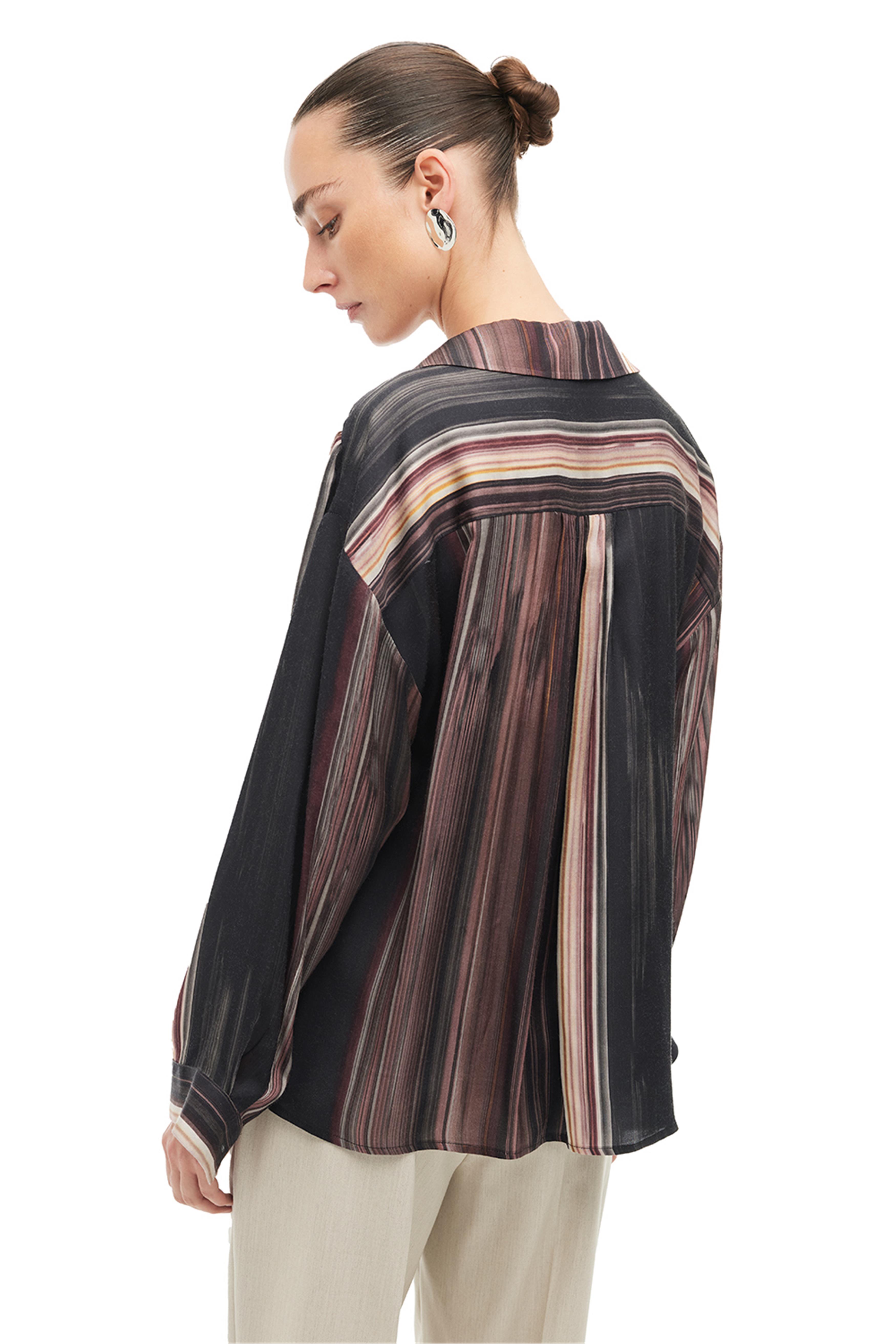 Çok Renkli Gömlek Yaka Çizgili Bluz