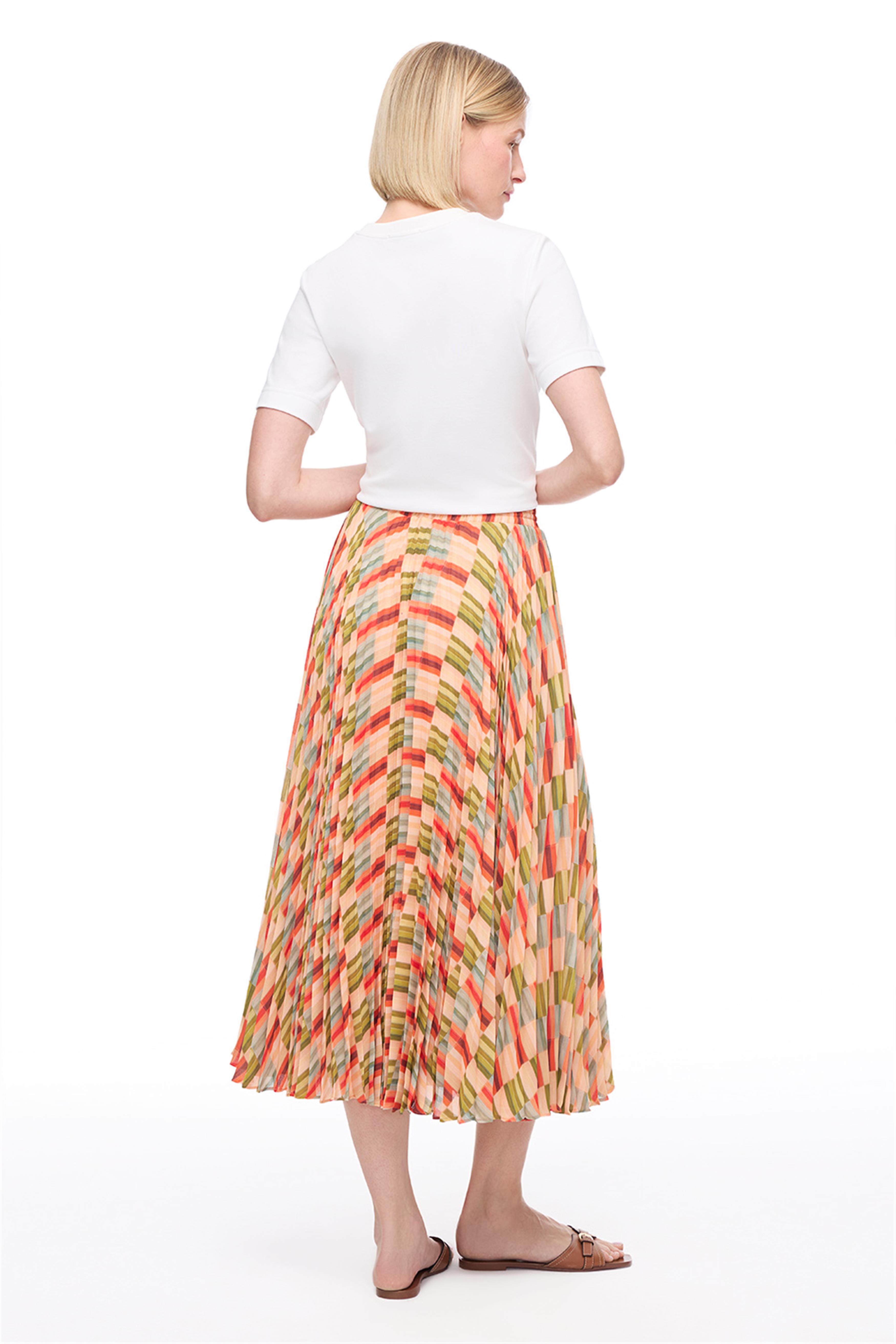 Çok Renkli Yüksek Bel Düz Kesim Midi Etek