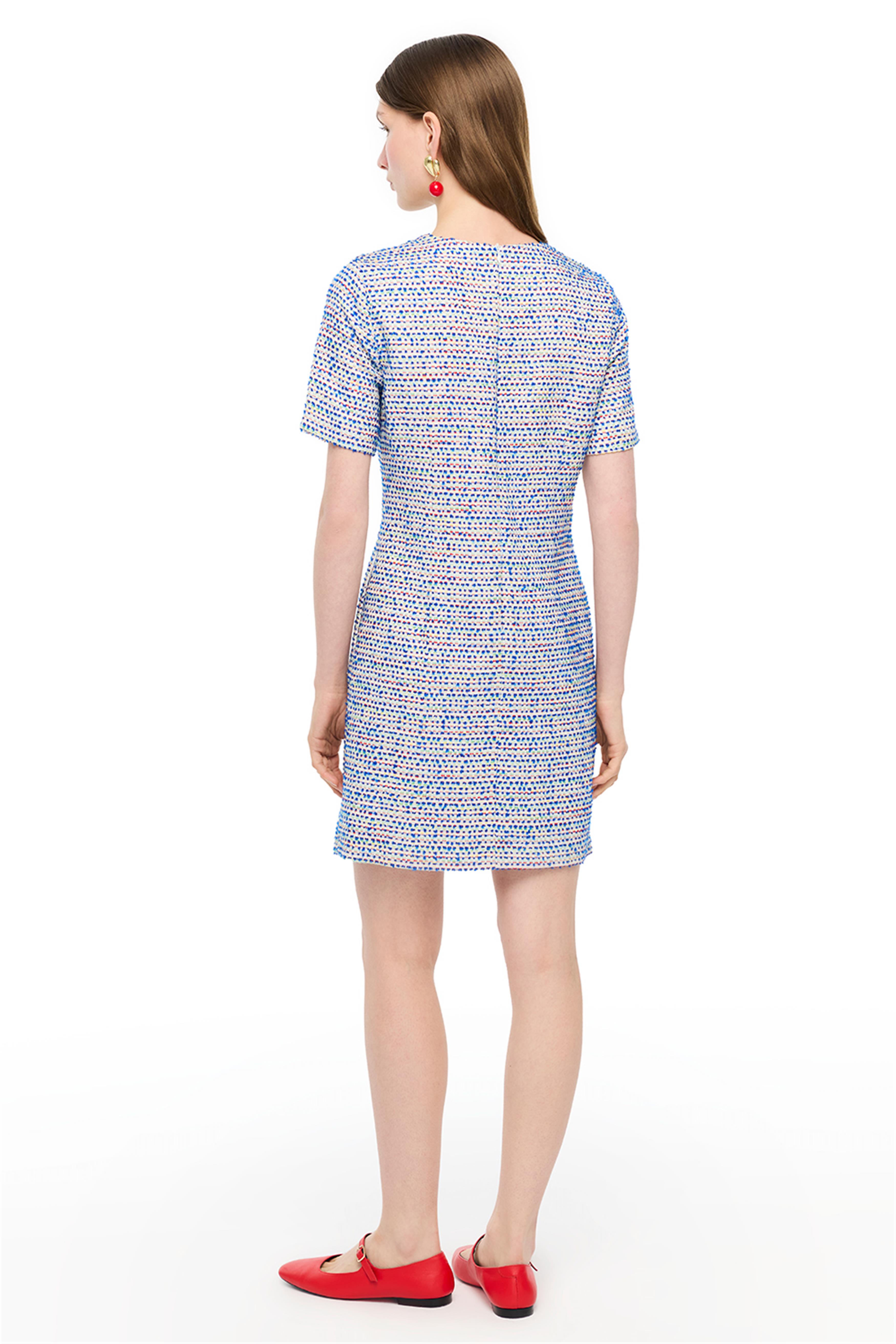 Çok Renkli Yuvarlak Yaka Kısa Elbise