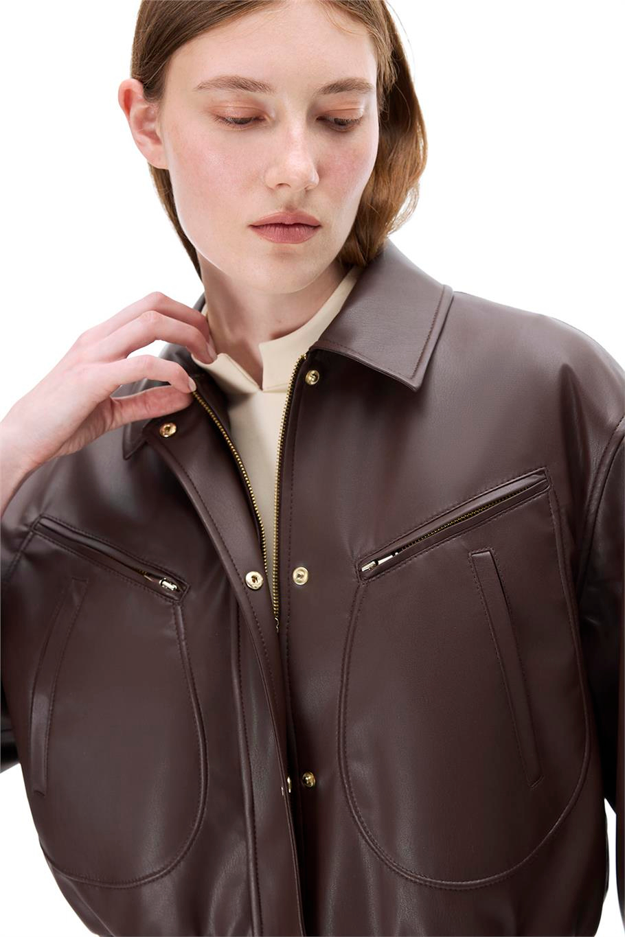 Dark Regular Fit Takma Kol Kahverengi Renk Kadın Mont