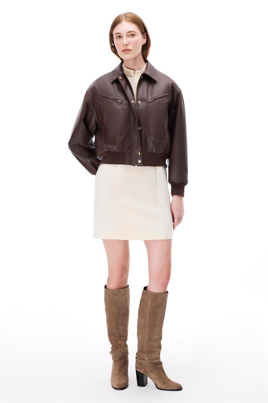 Dark Regular Fit Takma Kol Kahverengi Renk Kadın Mont