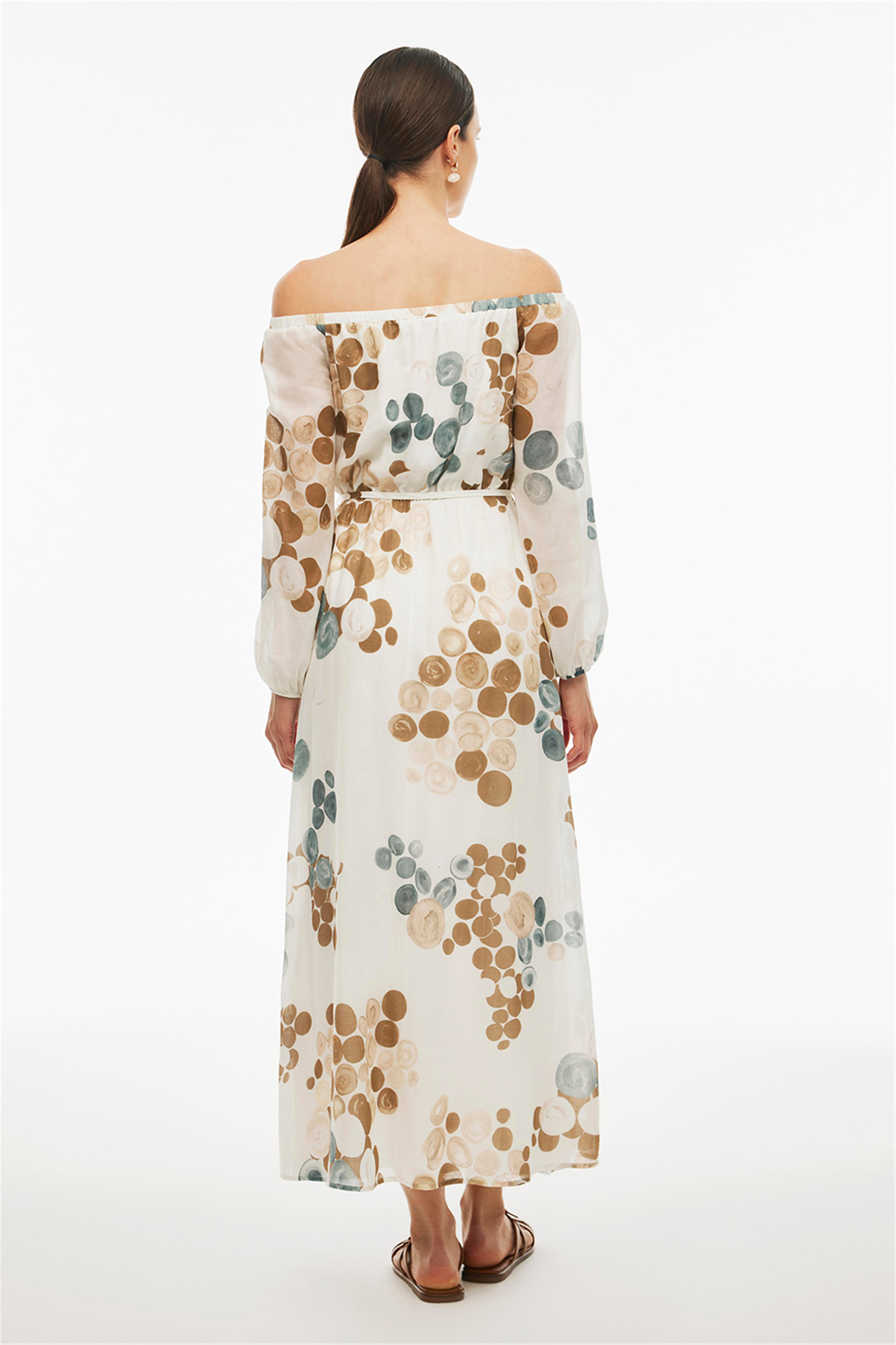 Daylight Regular Fit Puantiye Desenli Bilek Boy Reglan Kol Kayık Yaka Çok Renkli Elbise