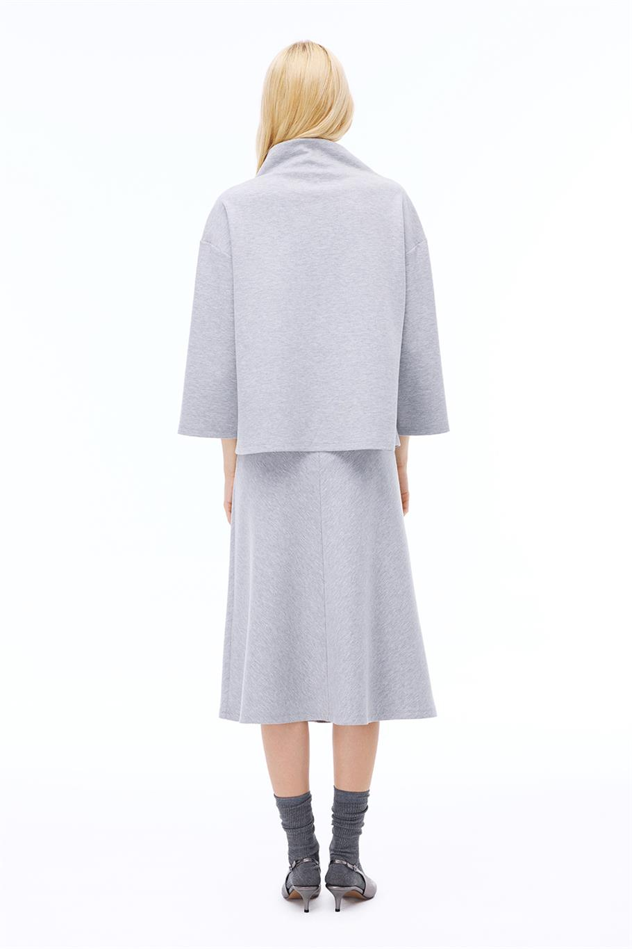 Distance Rahat Kalıp Uzun Boy Düşük Kollu Balıkçı Yaka Gri melanj Ust