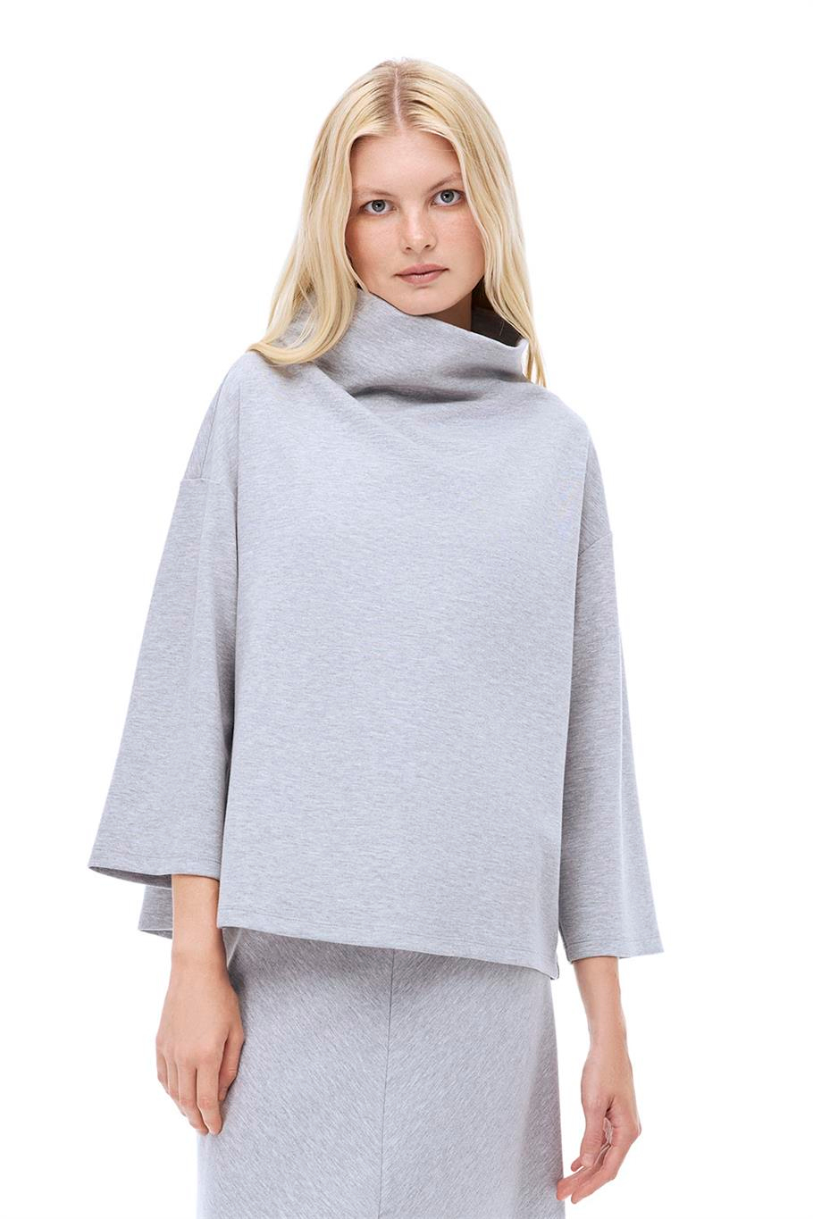 Distance Rahat Kalıp Uzun Boy Düşük Kollu Balıkçı Yaka Gri melanj Ust