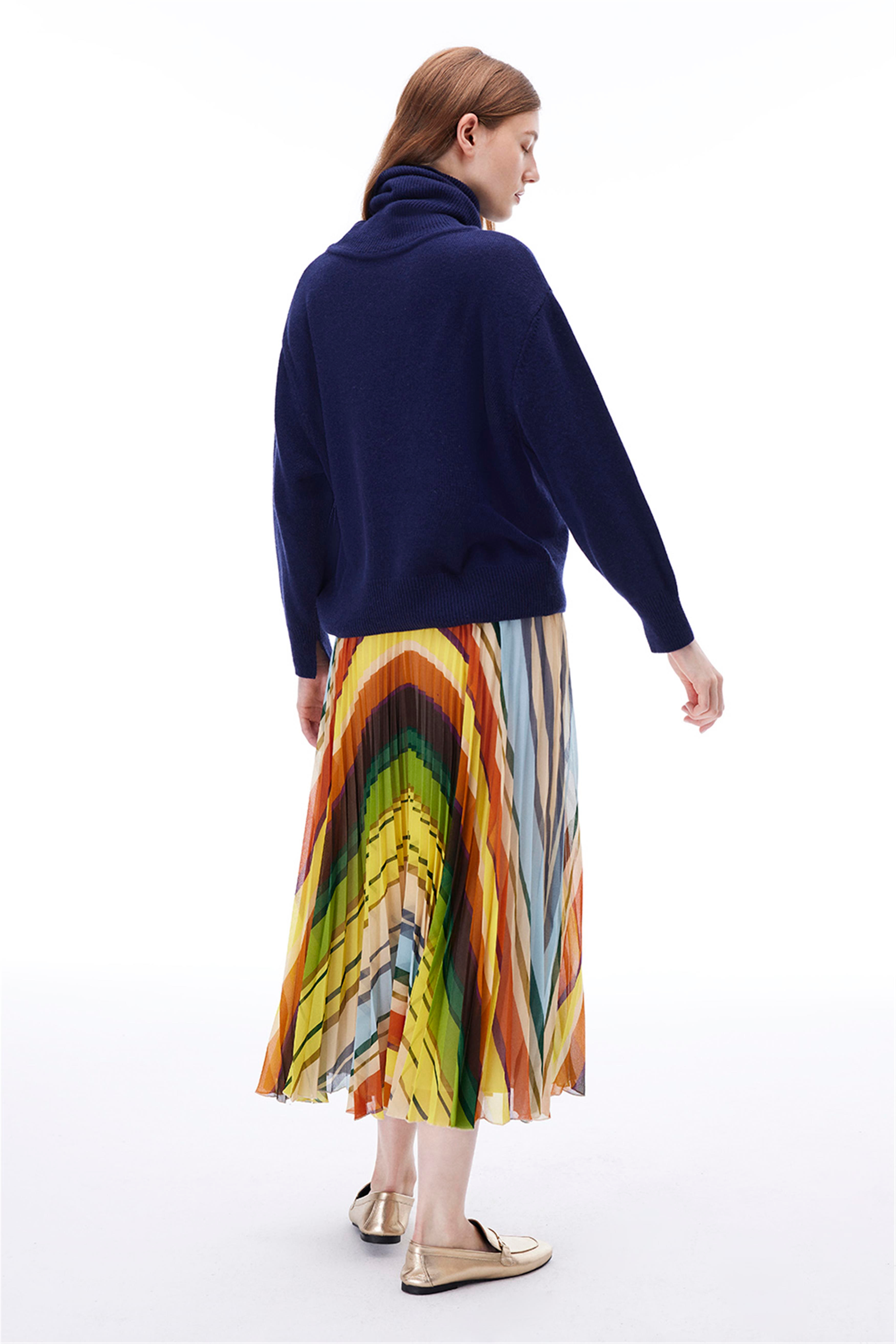 Divagos Rahat Kalıp Diz Boy Çok Renkli Etek