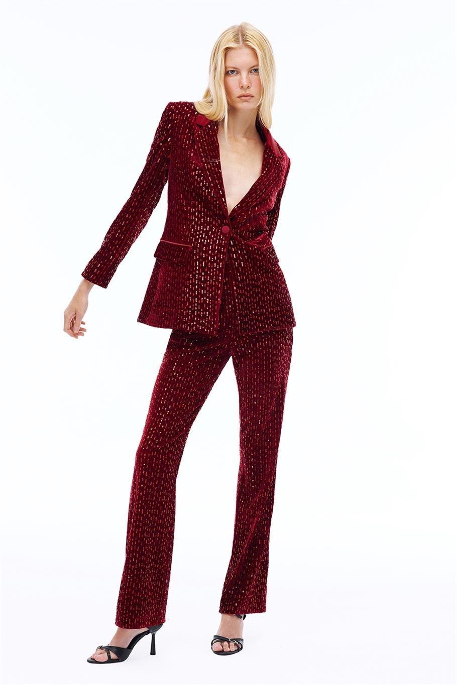 Donicas Slim Fit Basen Altı Boy Takma Kol Ceket Yaka Bordo Ceket