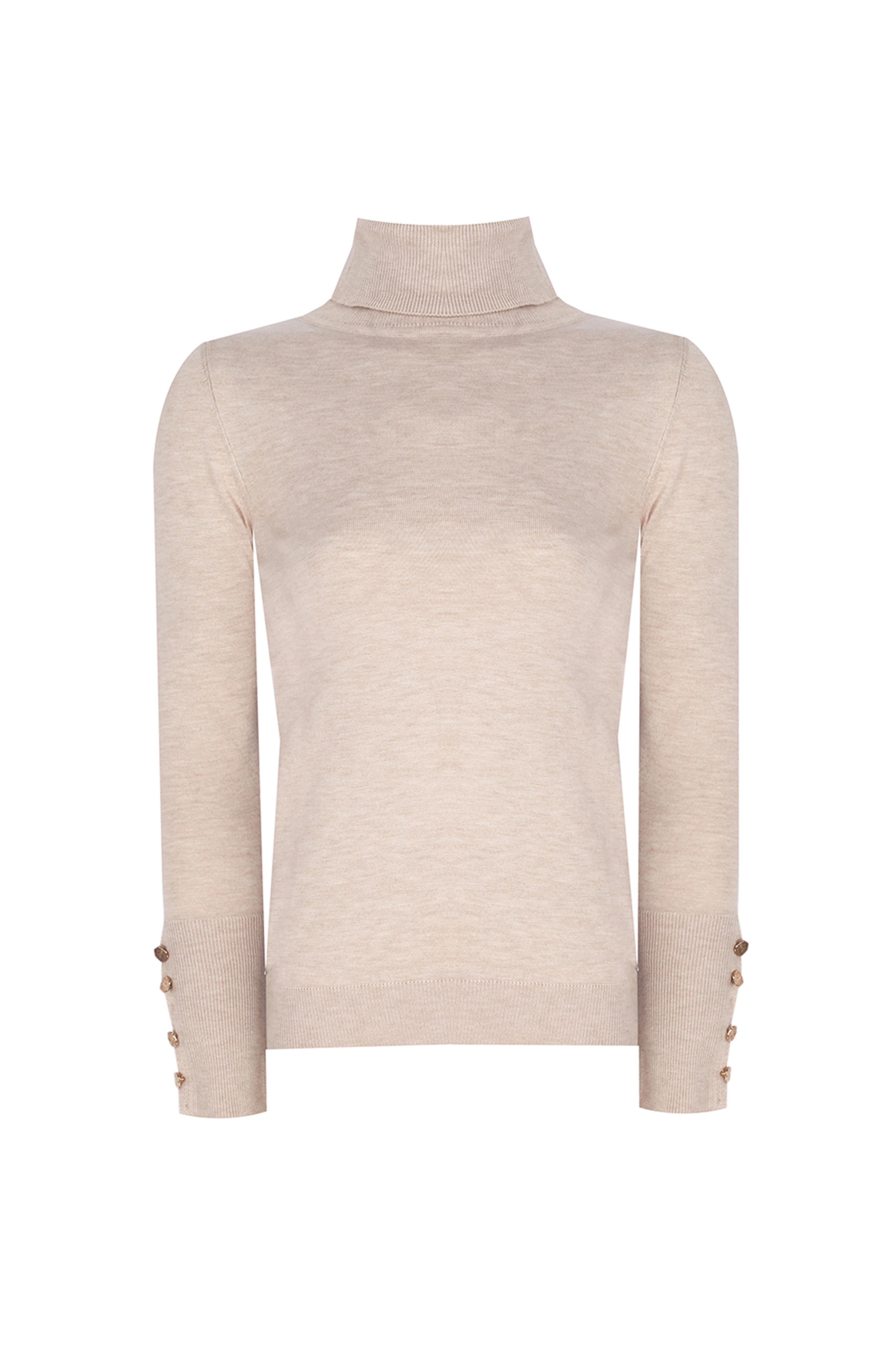 Ekru Balıkçı Yaka Slim Fit Triko Kazak