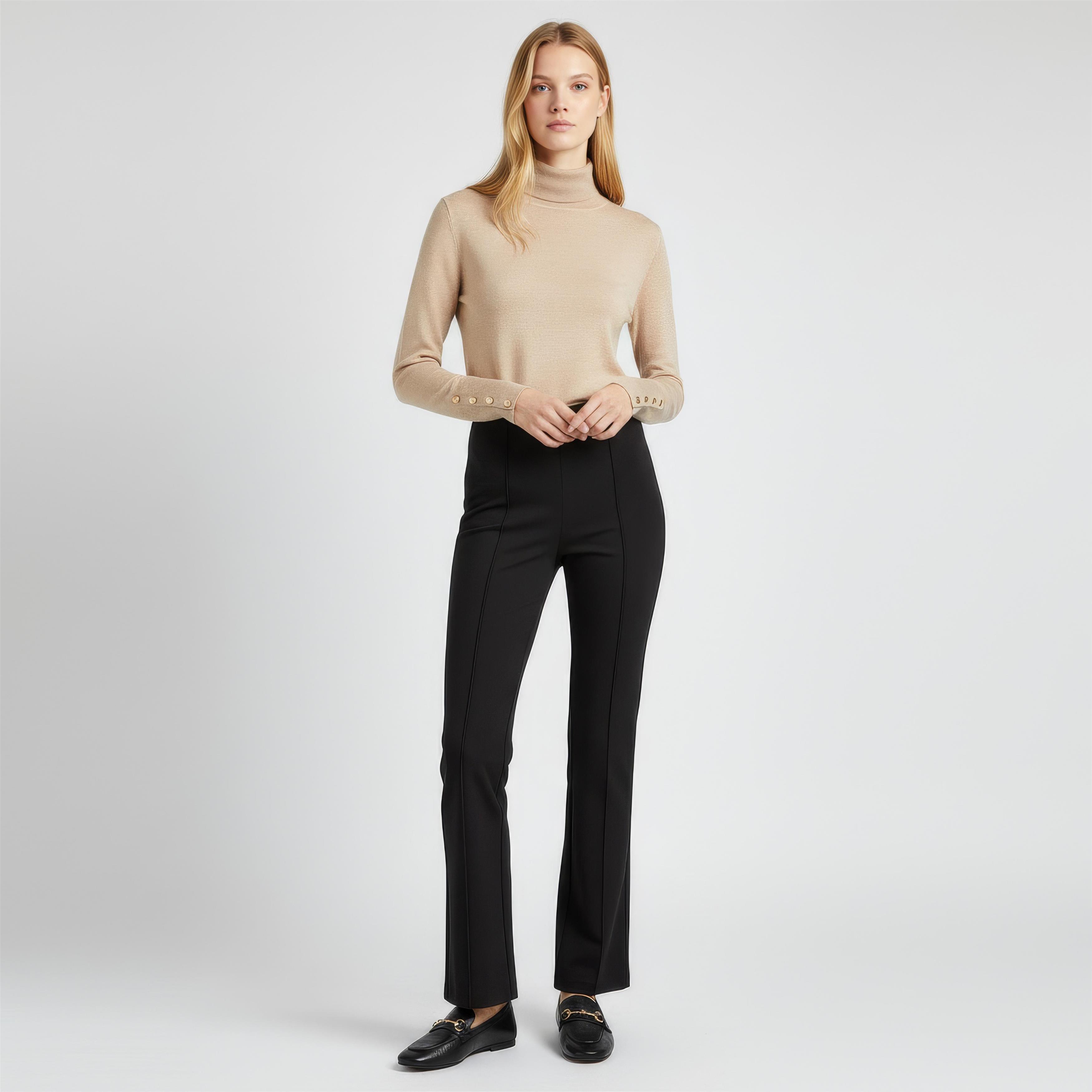 Ekru Balıkçı Yaka Slim Fit Triko Kazak