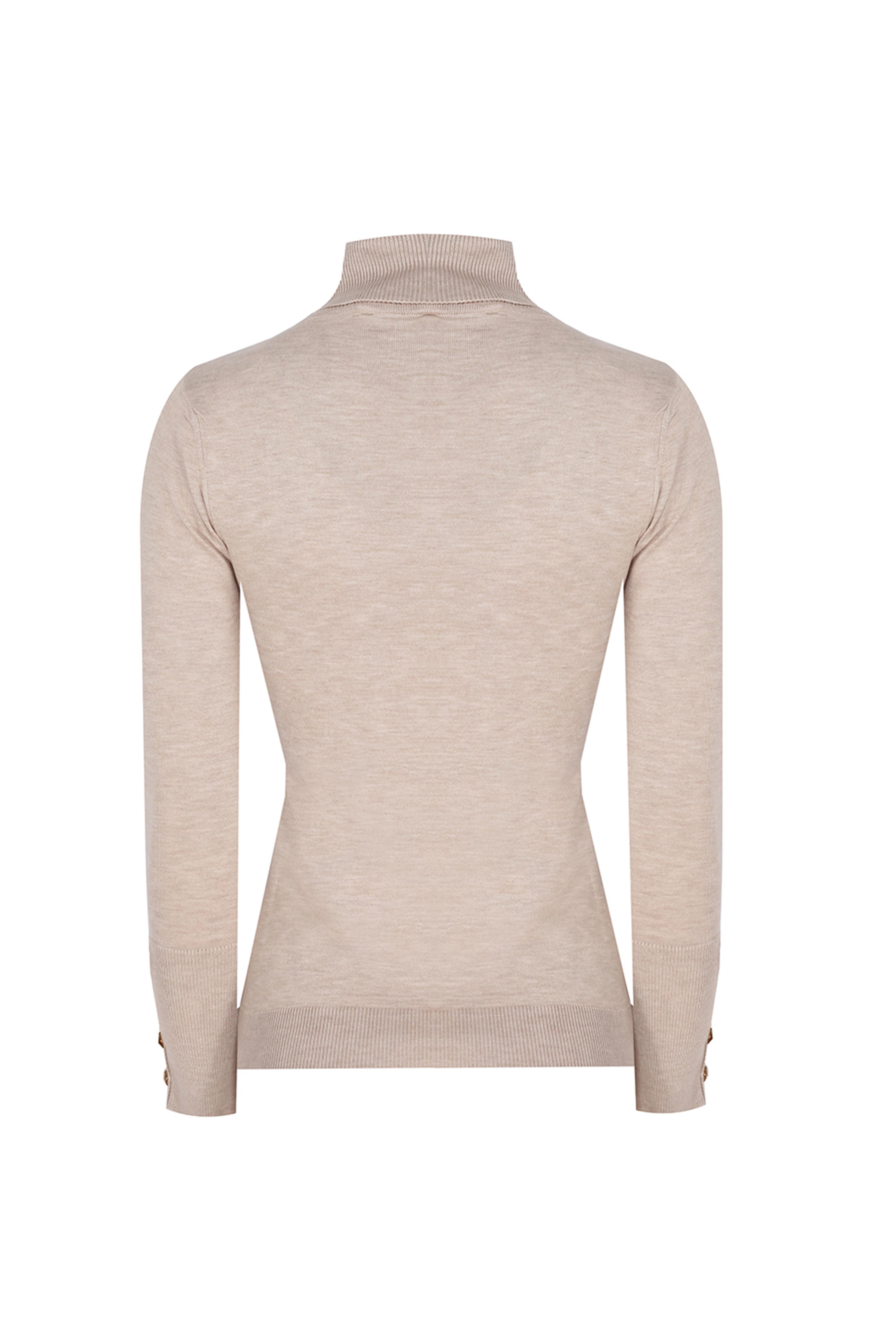 Ekru Balıkçı Yaka Slim Fit Triko Kazak