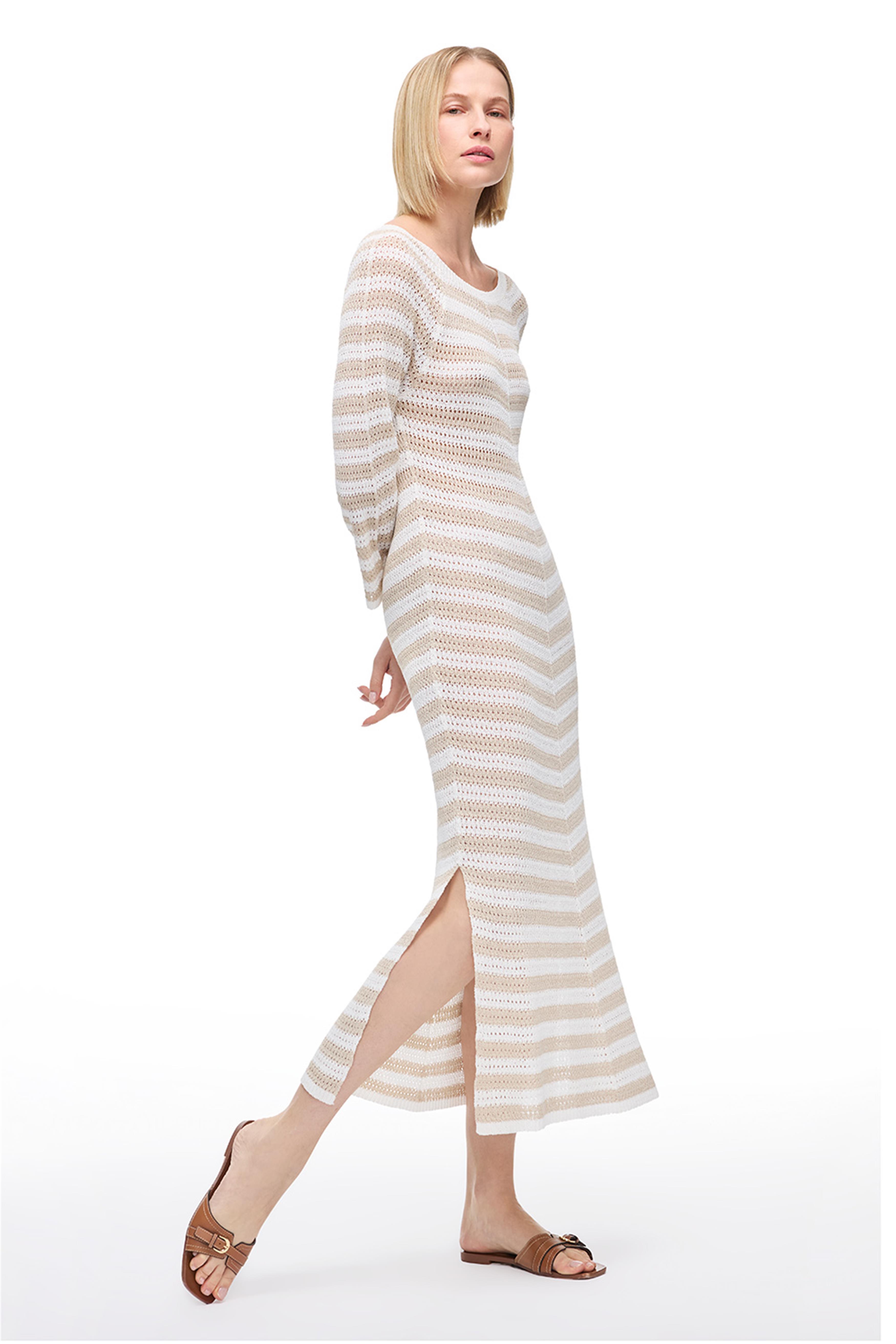 Ekru Bej Raglan Kol Triko Elbise