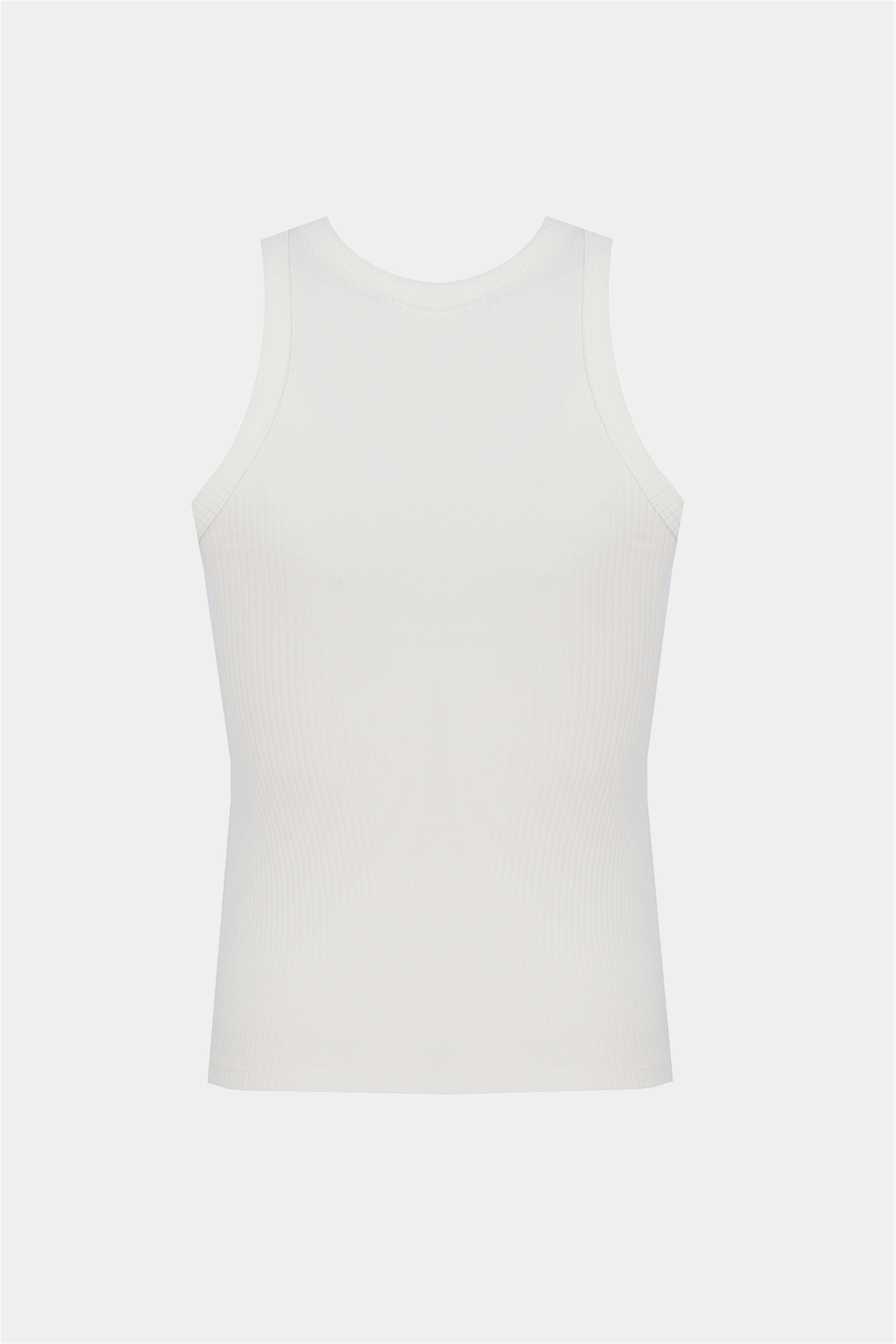 Ekru Daminas Slim Fit Bisiklet Yaka Sıfır Kol Bluz