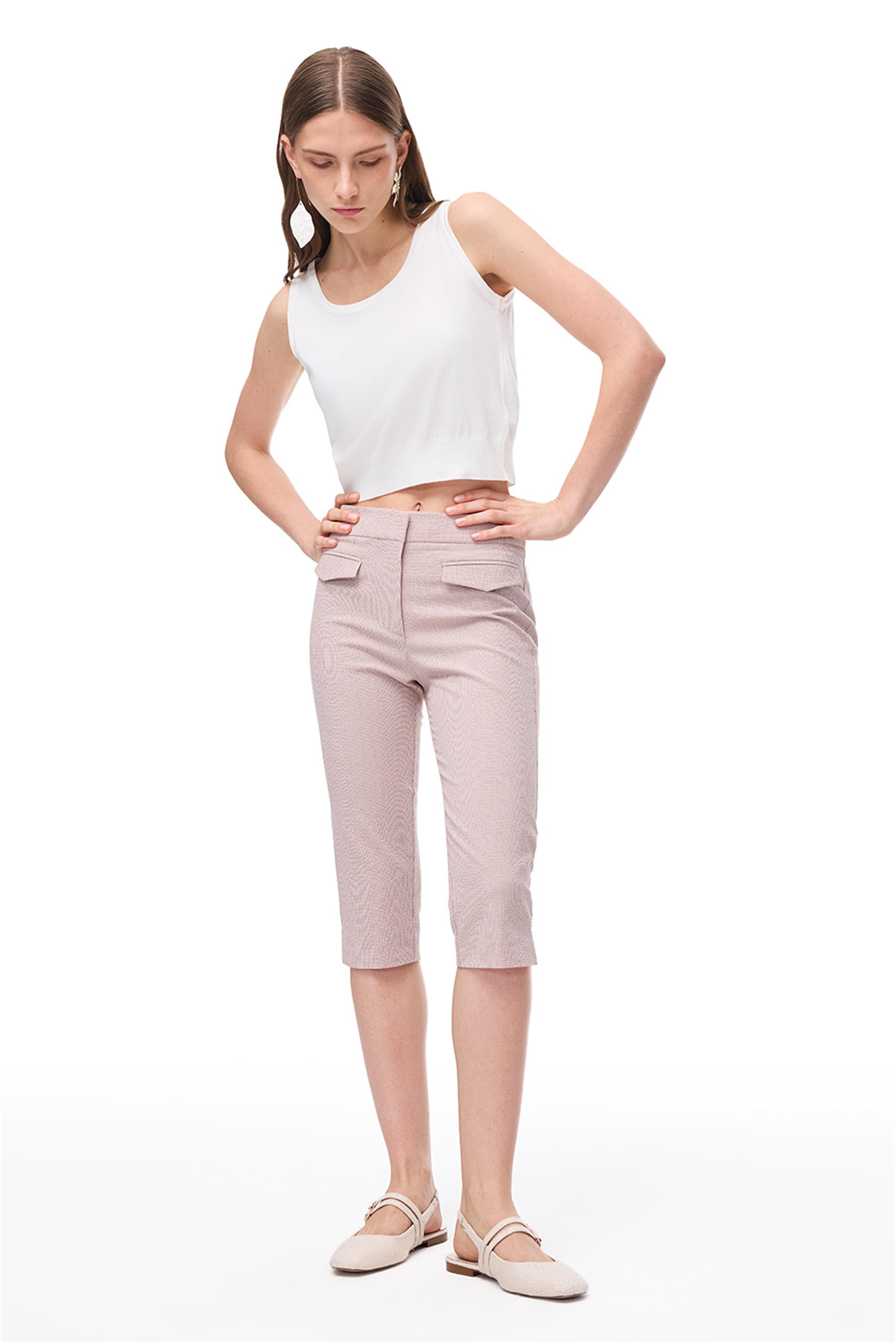 Ekru Slim Fit Triko Bluz