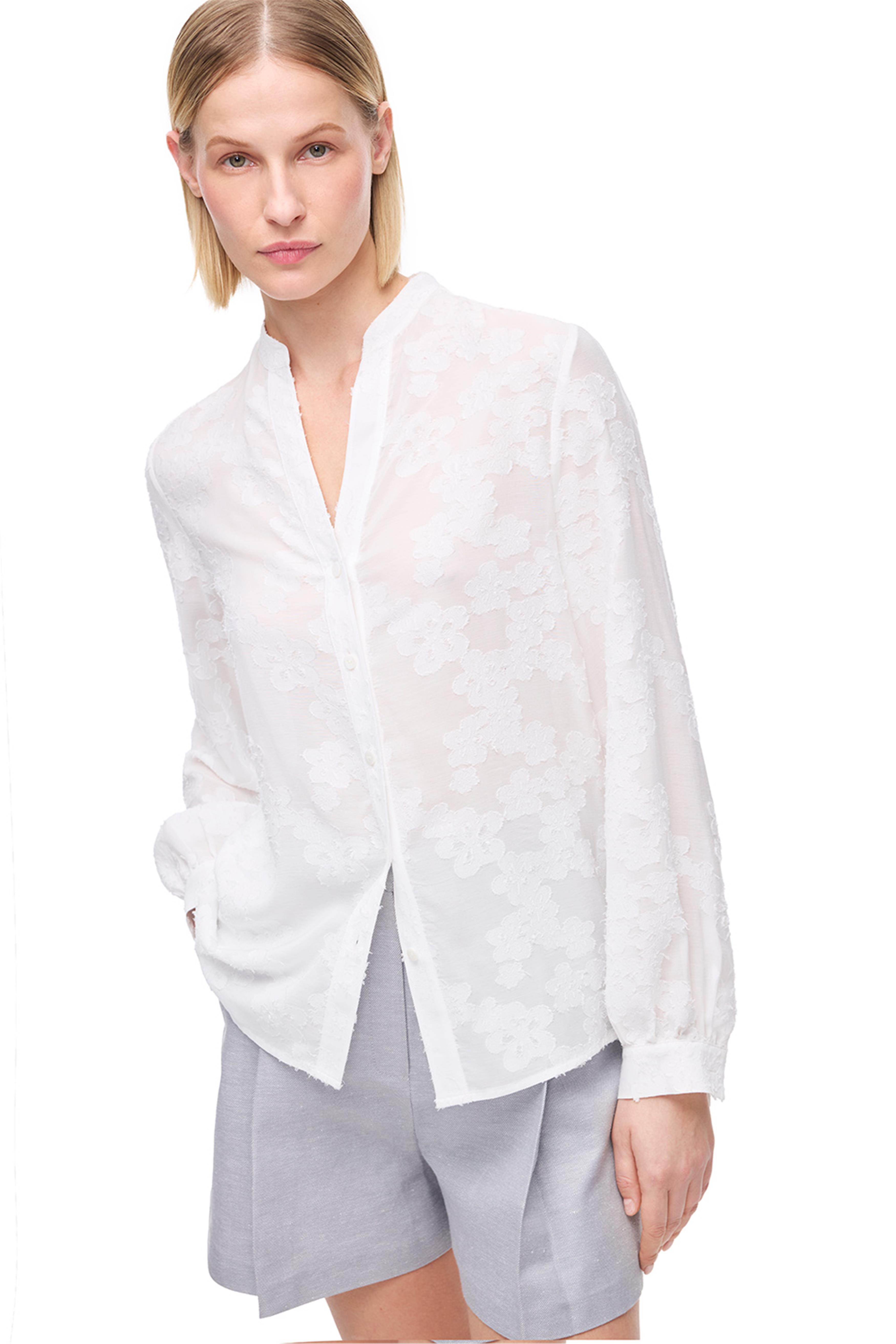 Ekru V Yaka Uzun Kollu Gömlek