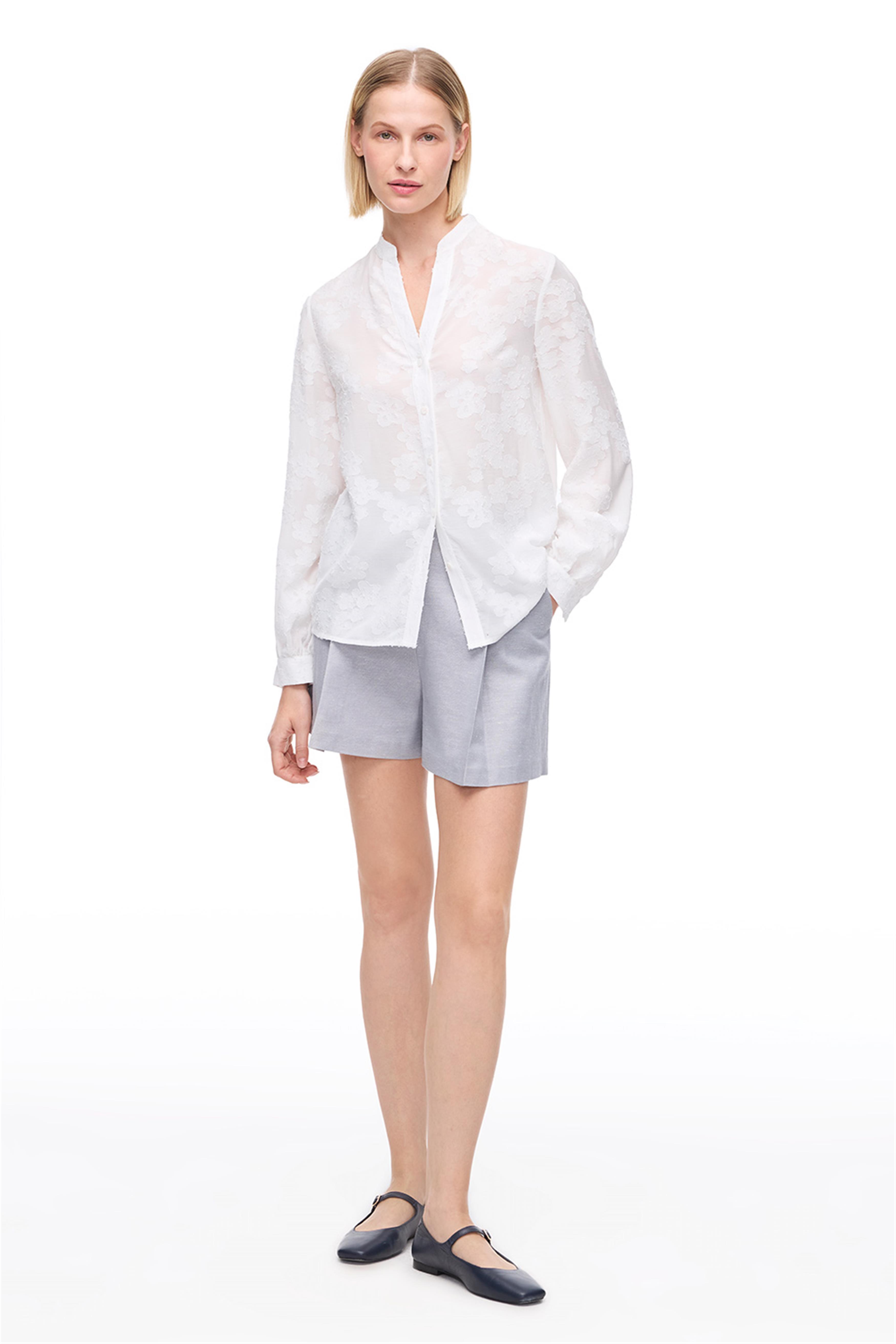 Ekru V Yaka Uzun Kollu Gömlek