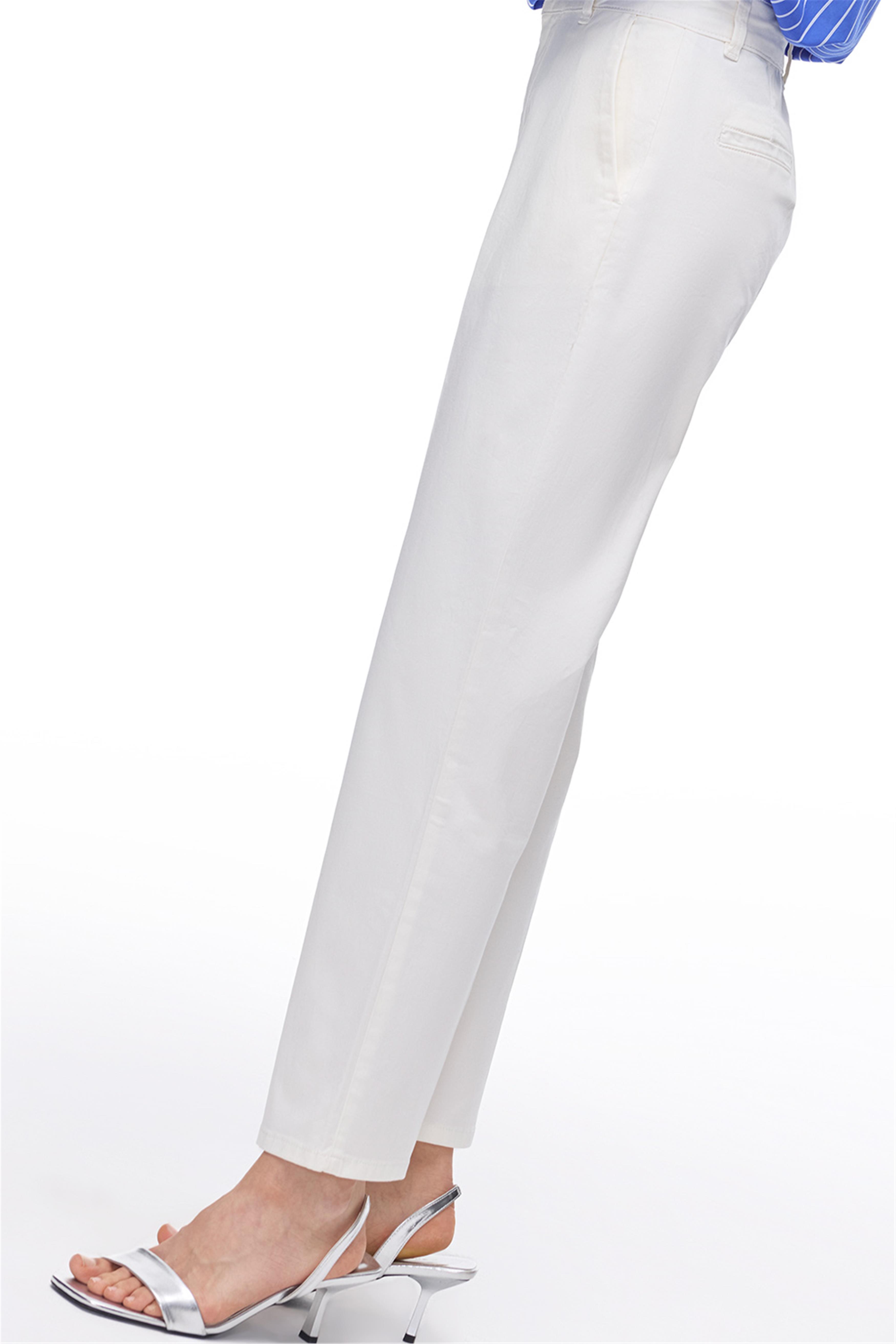 Ekru Yüksek Bel Bilek Boy Düz Paça Denim Pantolon