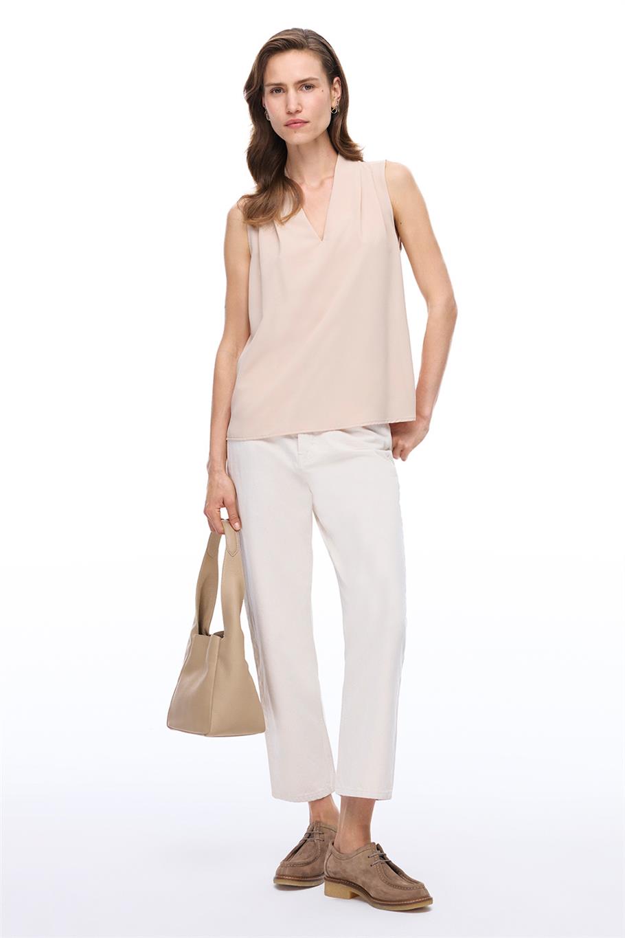 Farewell Regular Fit Sıfır Kol V-Yaka Nude Renk Kadın Bluz