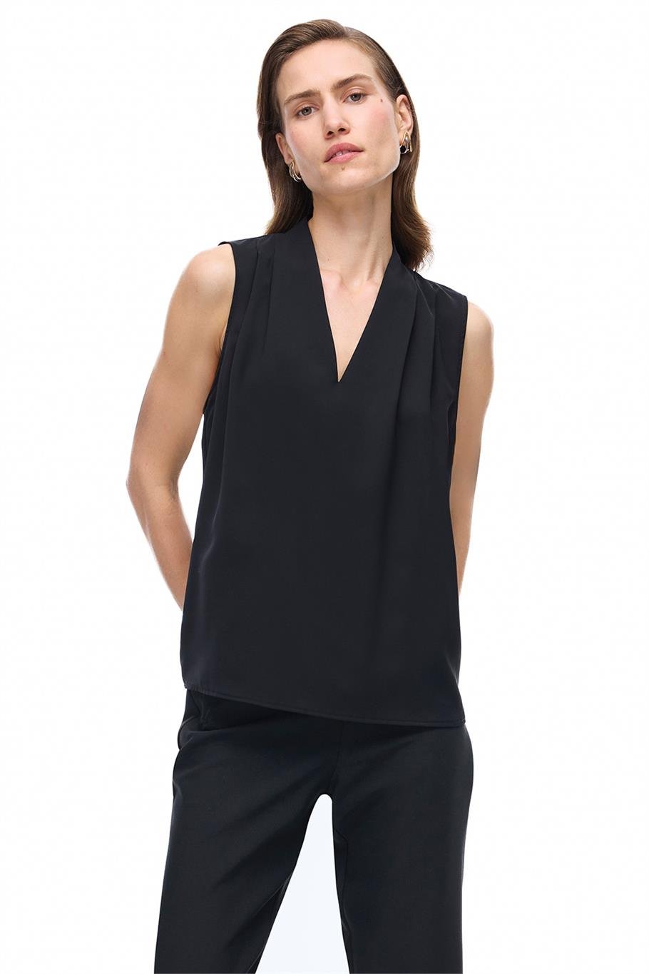 Farewell Regular Fit Sıfır Kol V-Yaka Siyah Renk Kadın Bluz