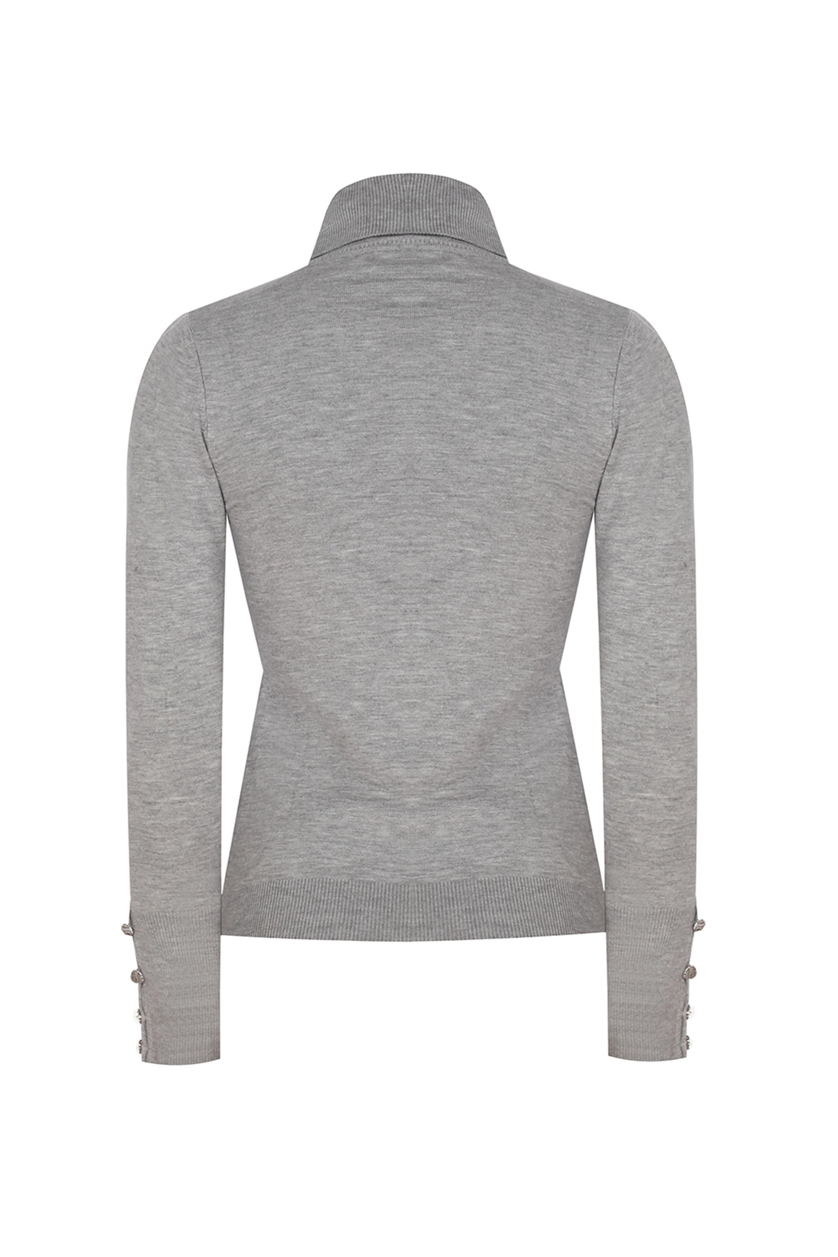 Gri Balıkçı Yaka Slim Fit Triko Kazak