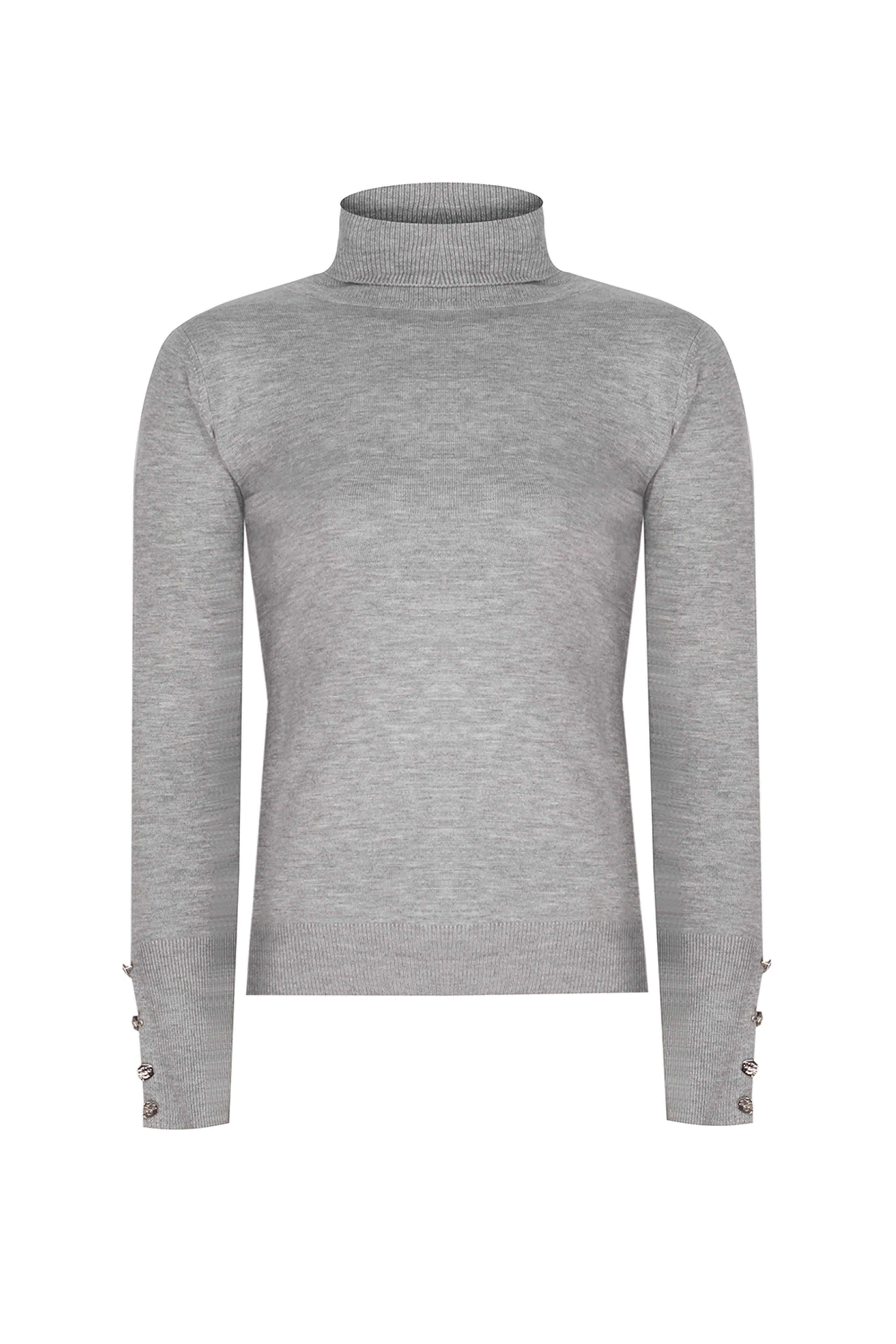 Gri Balıkçı Yaka Slim Fit Triko Kazak