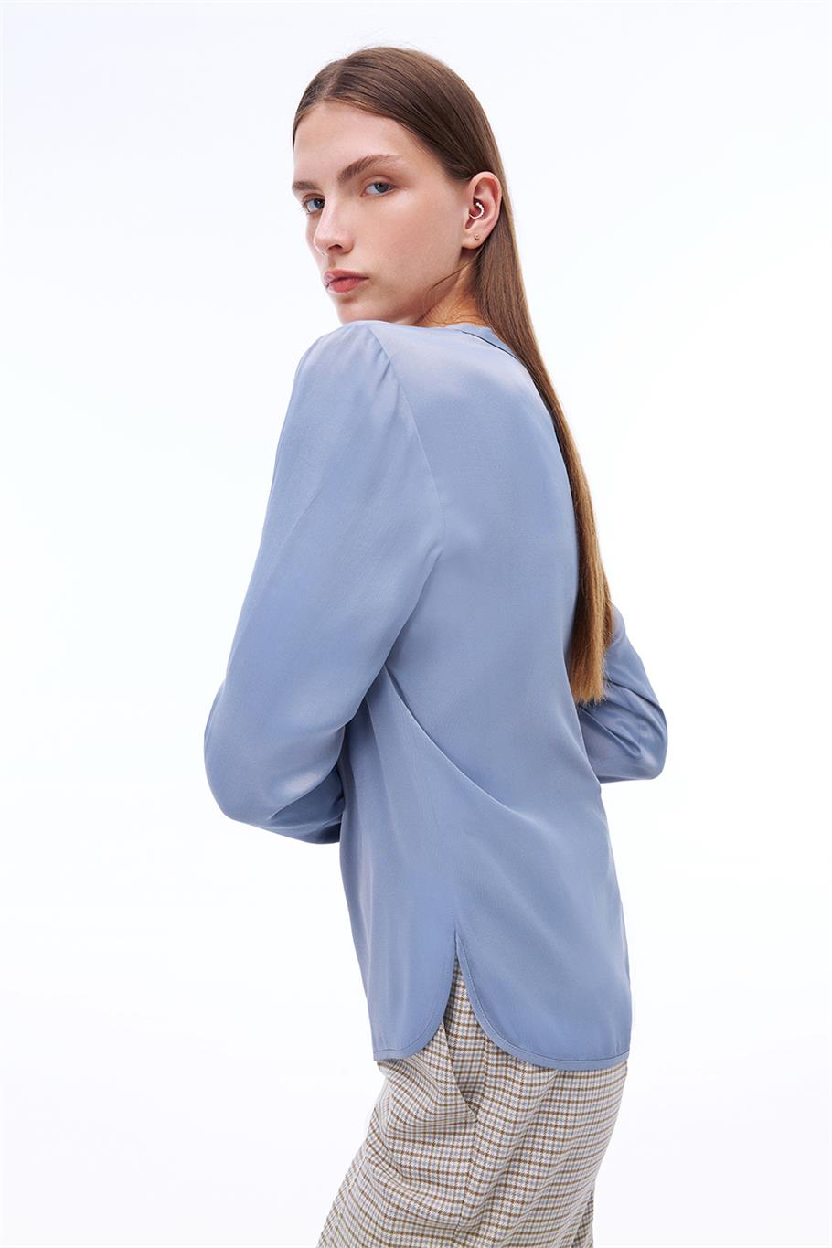 Gri Bisiklet Yaka Bluz