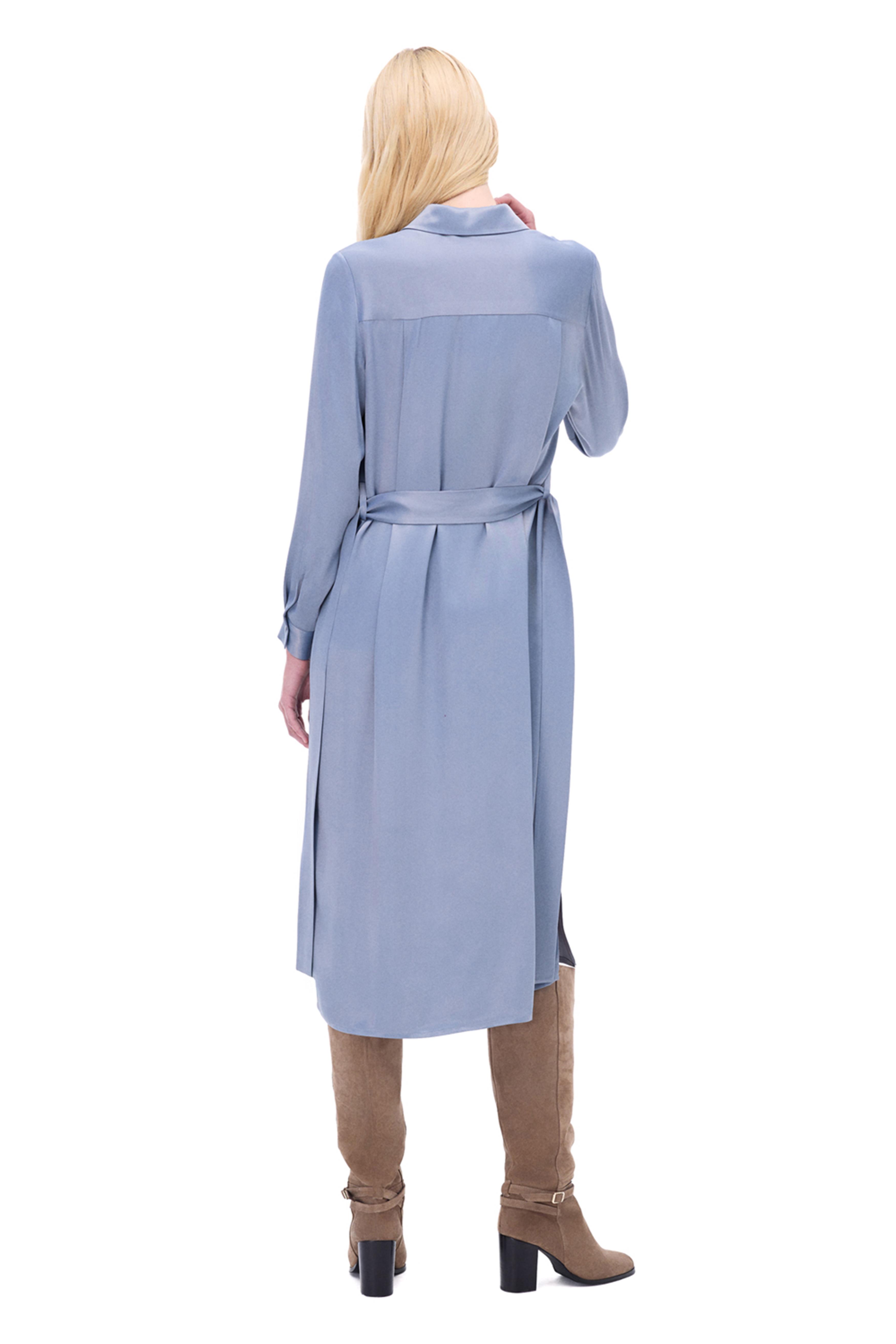 Gri Gömlek Yaka Midi Elbise