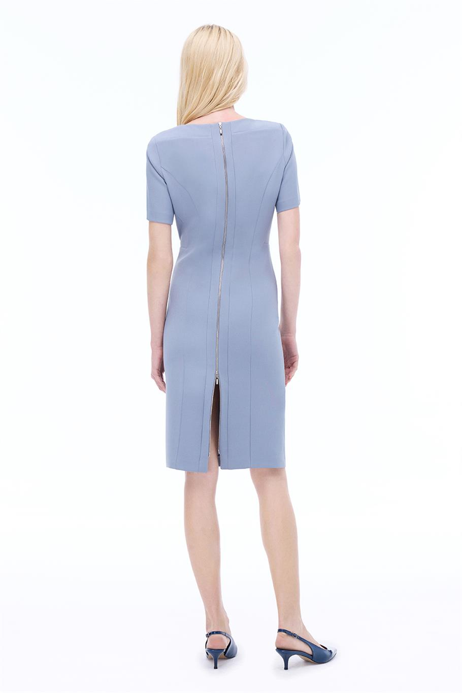 Gri Kayık Yaka Midi Elbise