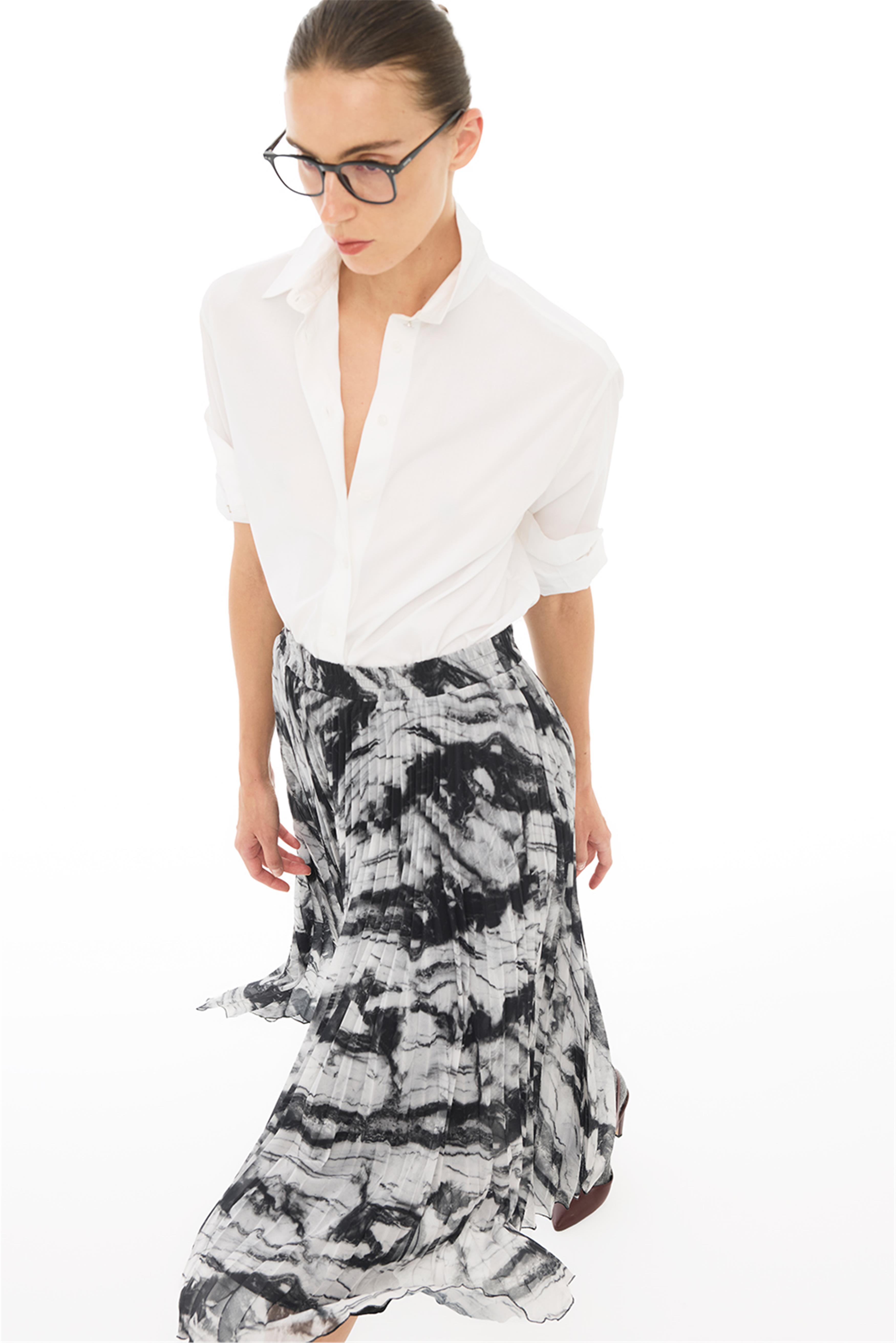 Gri Mermer Desenli Midi Etek