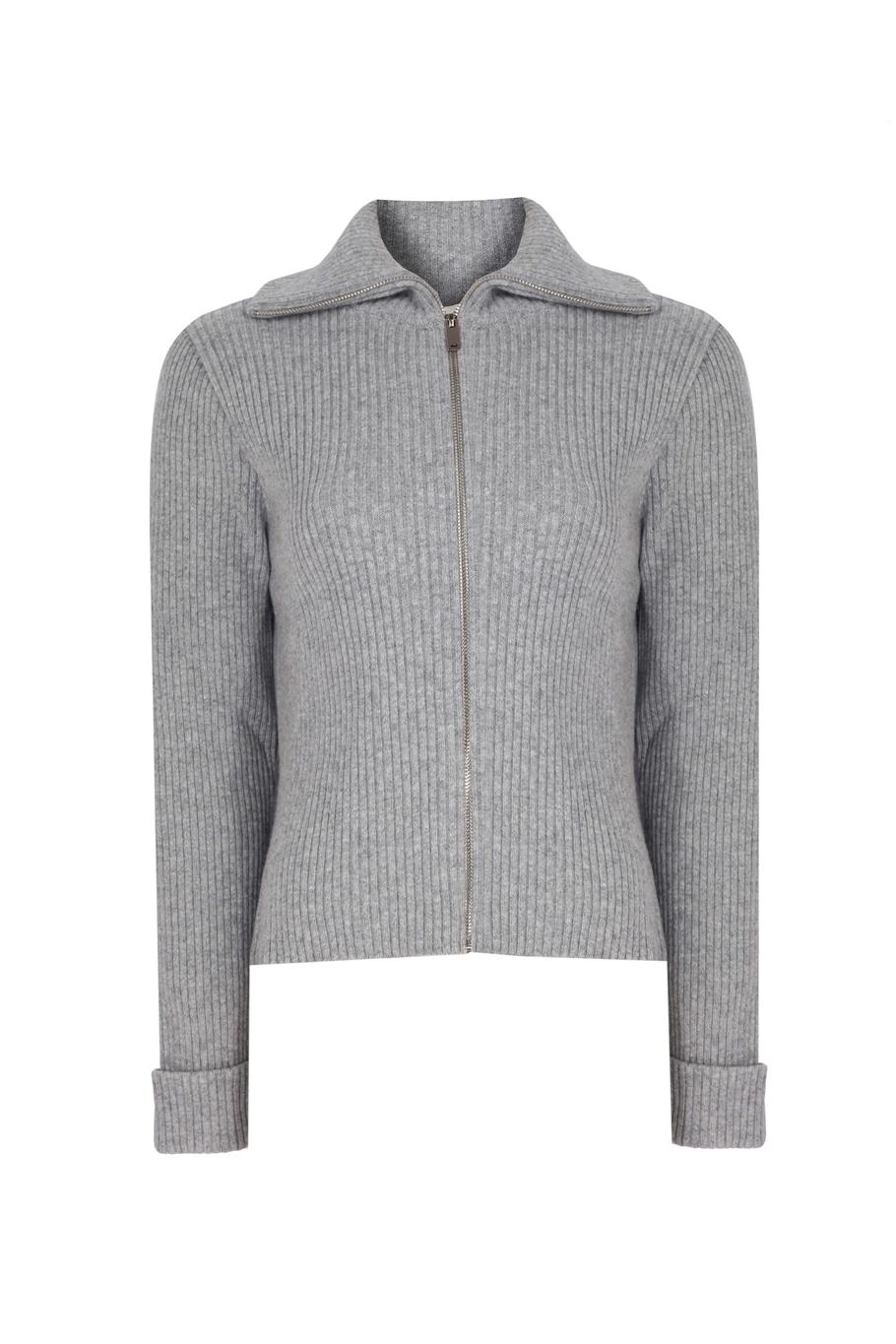 Gri Triko Rahat Kalıp Gömlek Yaka Triko Hırka