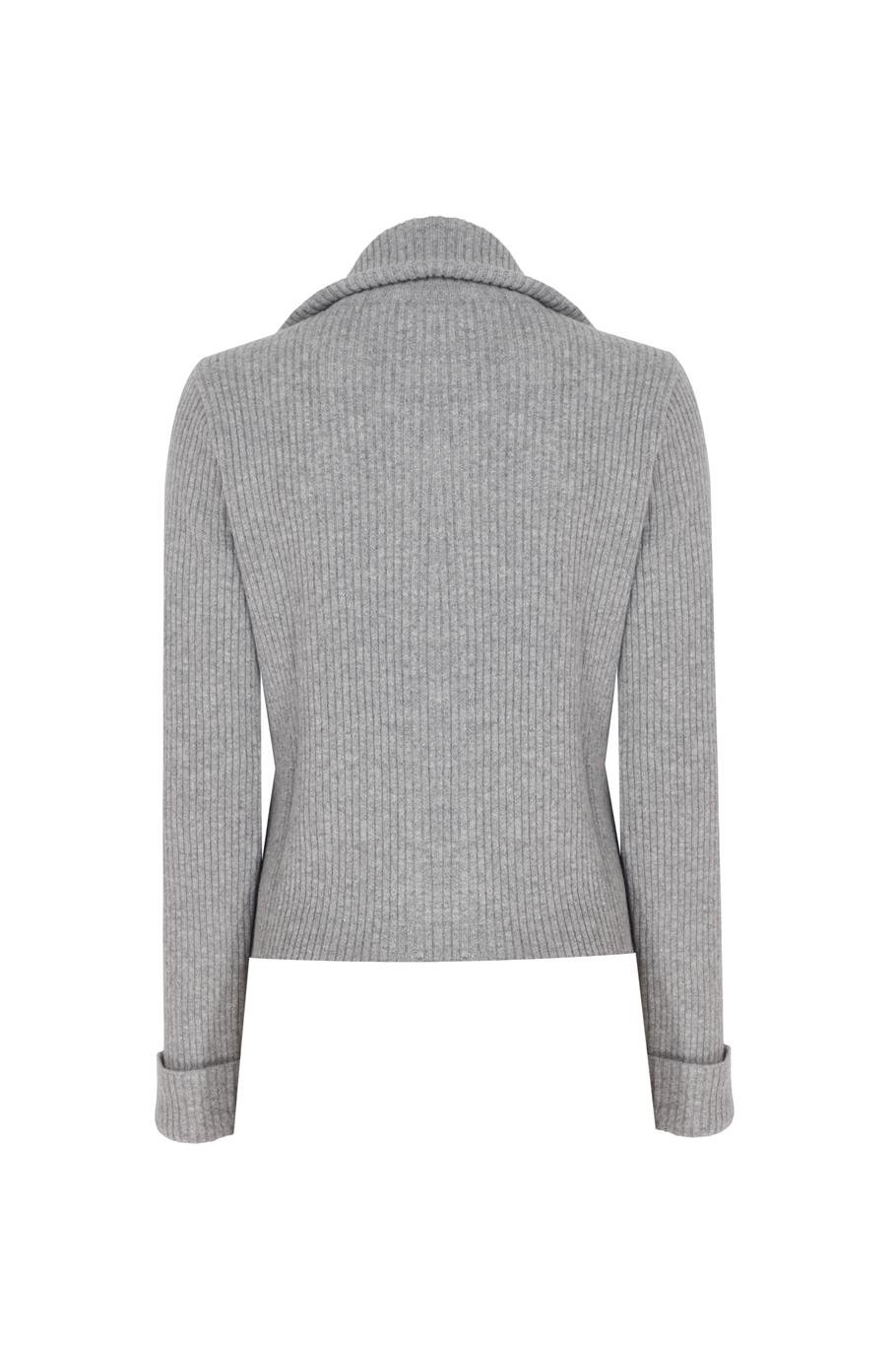 Gri Triko Rahat Kalıp Gömlek Yaka Triko Hırka